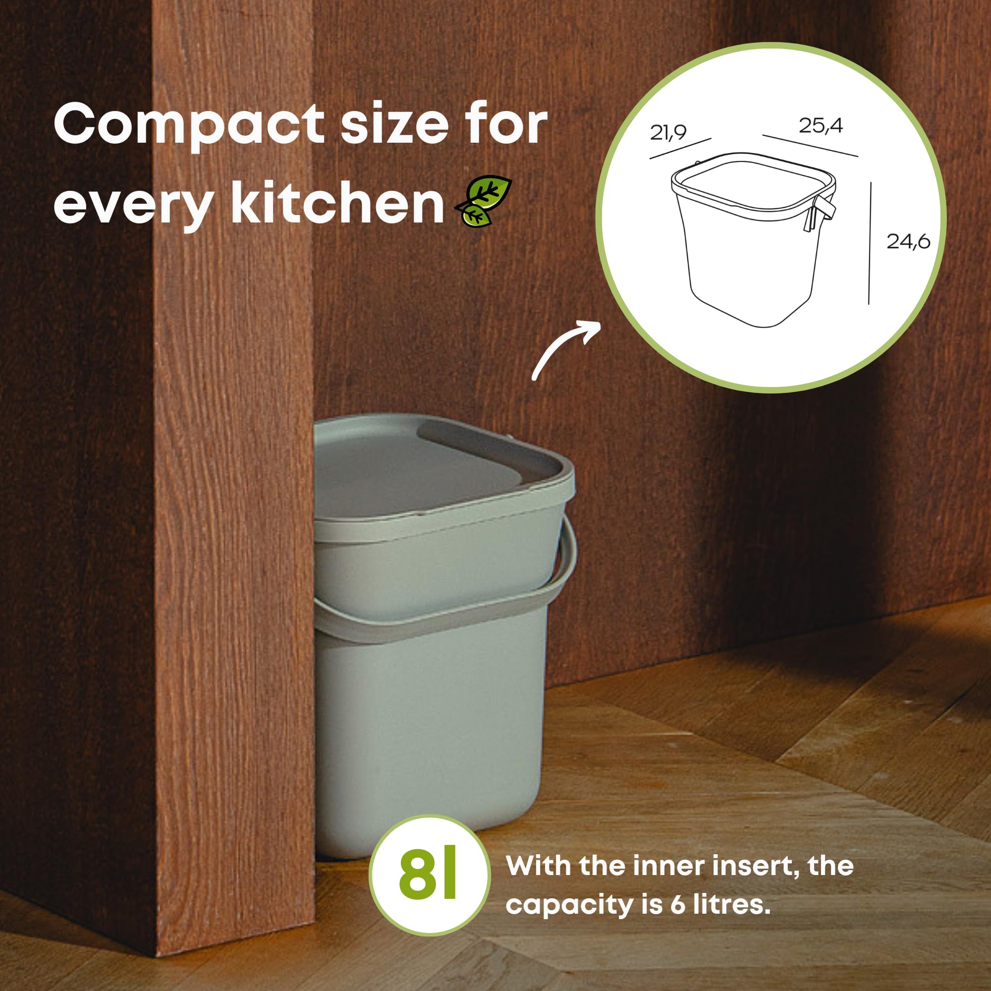 Urbalive Design kosz na śmieci ekologiczne, do kuchni, 8 l, z wyjmowanym sitkiem, kosz na kompost z pokrywką, mały kosz na śmieci na codzienne odpady organiczne, nadaje się do mycia w zmywarce, kolor