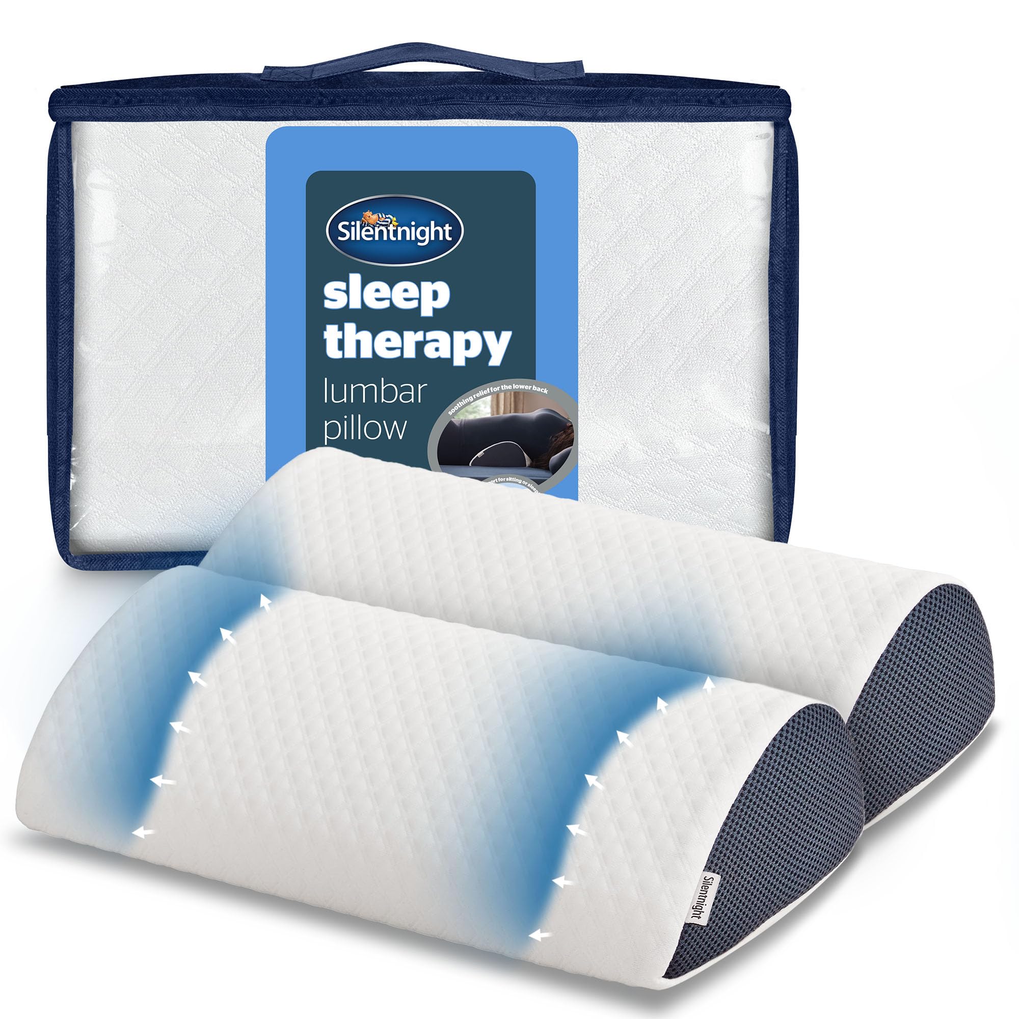 Silentnight Sleep Therapy Lumbar Pillow - Memory Foam Ergonomic Soothing Relief - Lower Back Sleeping Sitting Reclining Support - Improve Posture Eases Aches & Pains - Multiuse, Hypoallergenic, 2 Pack