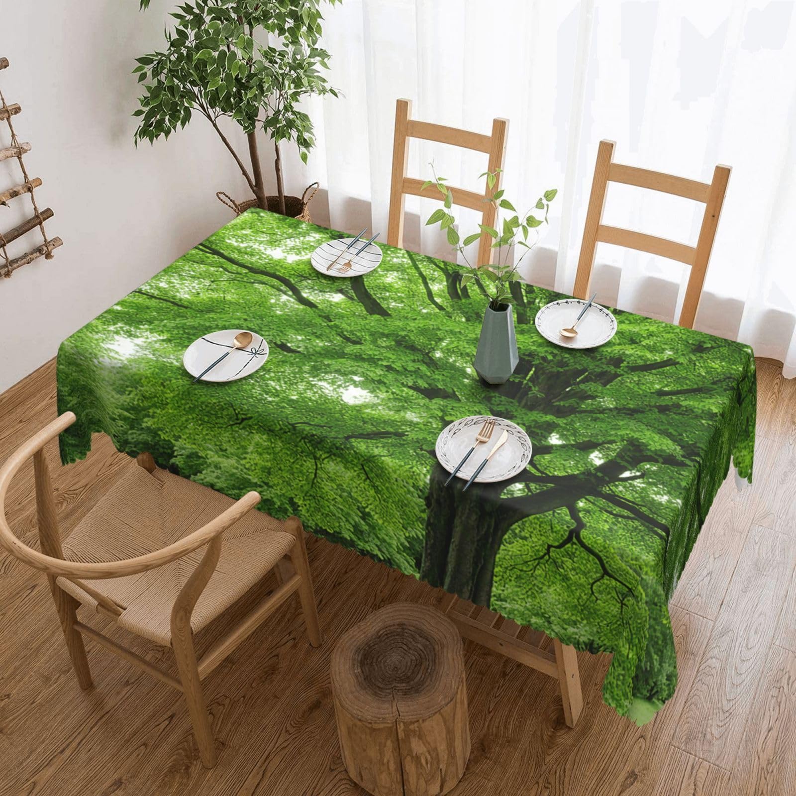 Nappe de table pour fête et jardins bucoliques avec motif arbre vert 137x183cm