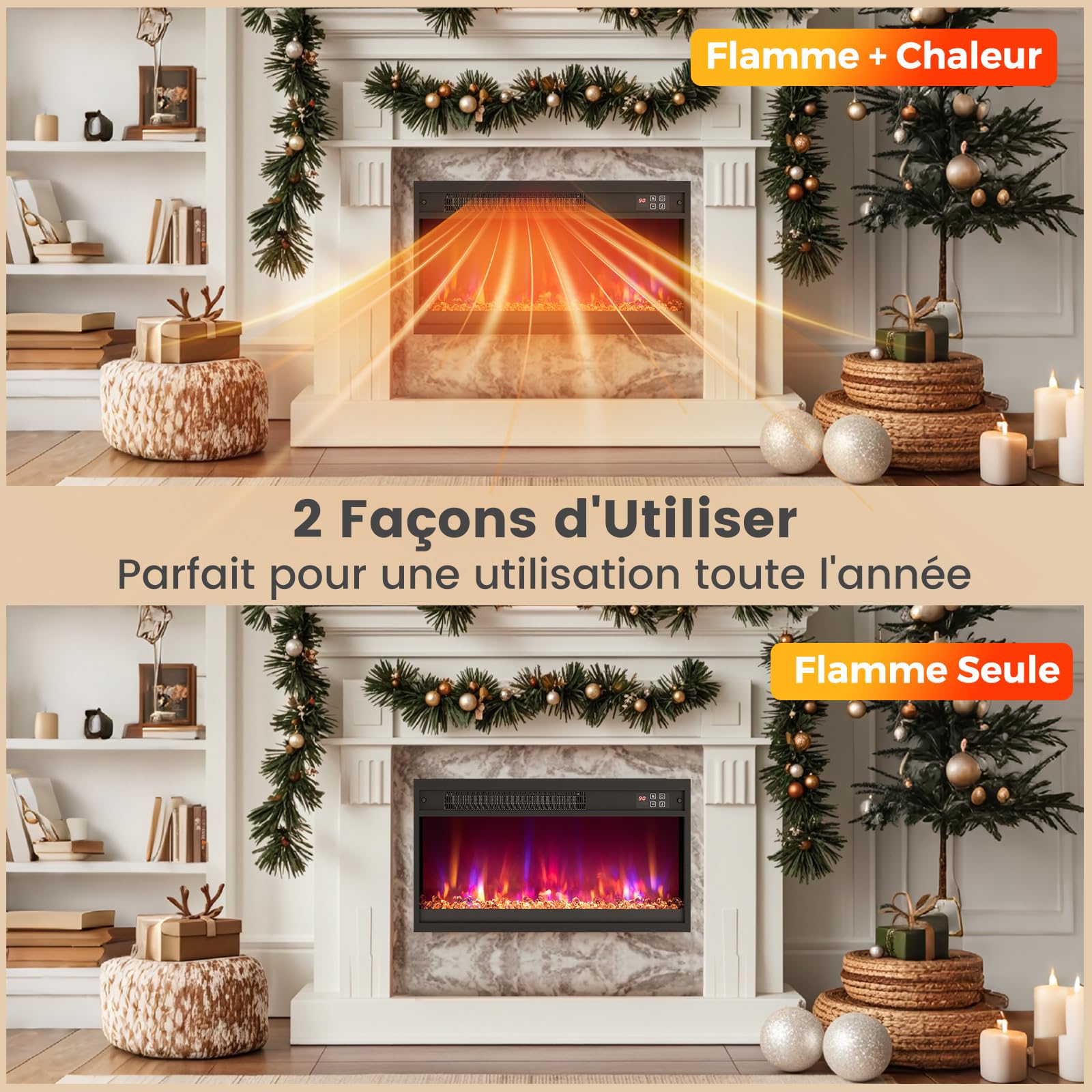 GOPLUS Cheminée Electrique avec Effet Flamme LED 1500W, Chauffage Réglable 17-32℃, Fausse Cheminée 8 Couleurs et 3 Luminosité Réglable, Cheminee Decorative Intégral avec Télécommande, Minuterie 9H