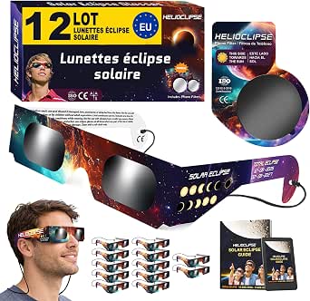 Helioclipse 6/12/25/50/100 Lunette Eclipse Solaire 2026 ISO 12312-2 - Lunettes Eclipse Solaire - Lunette pour Eclipse Solaire