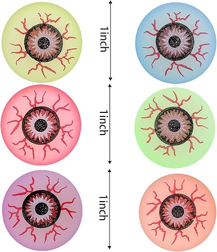 Miniatura 3 de Elcoho 24 globos oculares que brillan en la oscuridad, bolas rebotantes brillantes de Halloween para dulce o dulce o regalos de Halloween