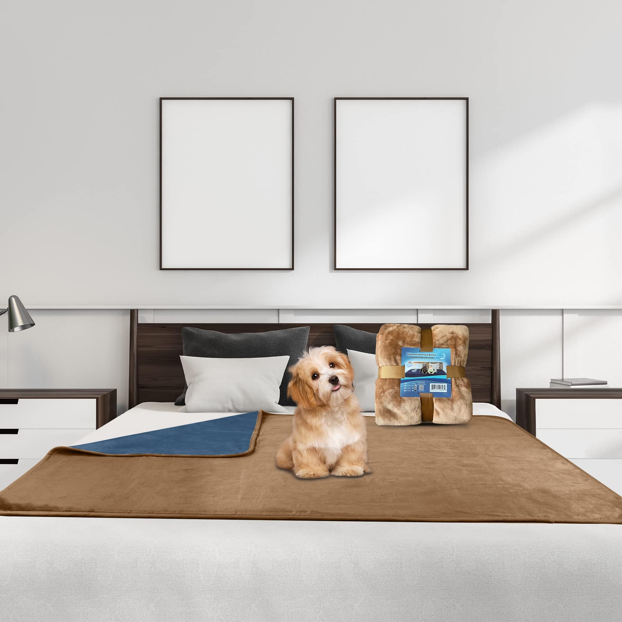 Bedding Aid Waterproof Reversible Blanket, Excellent Leakproof Protector Cover to Protect Bed Mattress, Sofa, Couch from Pee & Spills from Adults, Babies, Dogs, Pets (Beige/Greyish Blue, 102x152cm)