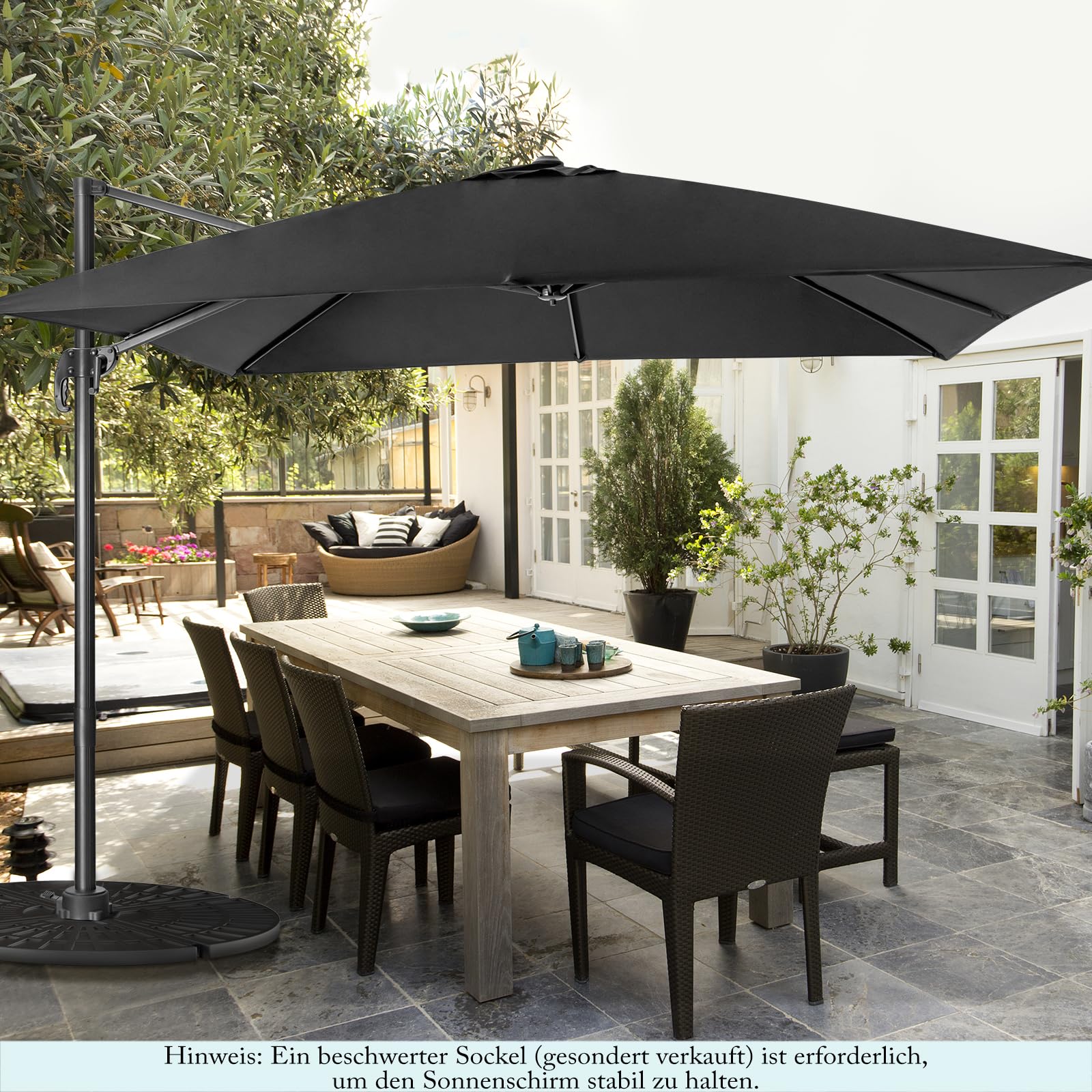 GOPLUS Ampelschirm 300x300 cm rechteckig, Sonnenschirm 360° drehbar & 3 stufig kippbar, großer Terrassenschirm mit Ständer, Gartenschirm mit Kurbel, UPF 30+ für Balkon, Garten & Terrasse (Schwarz)