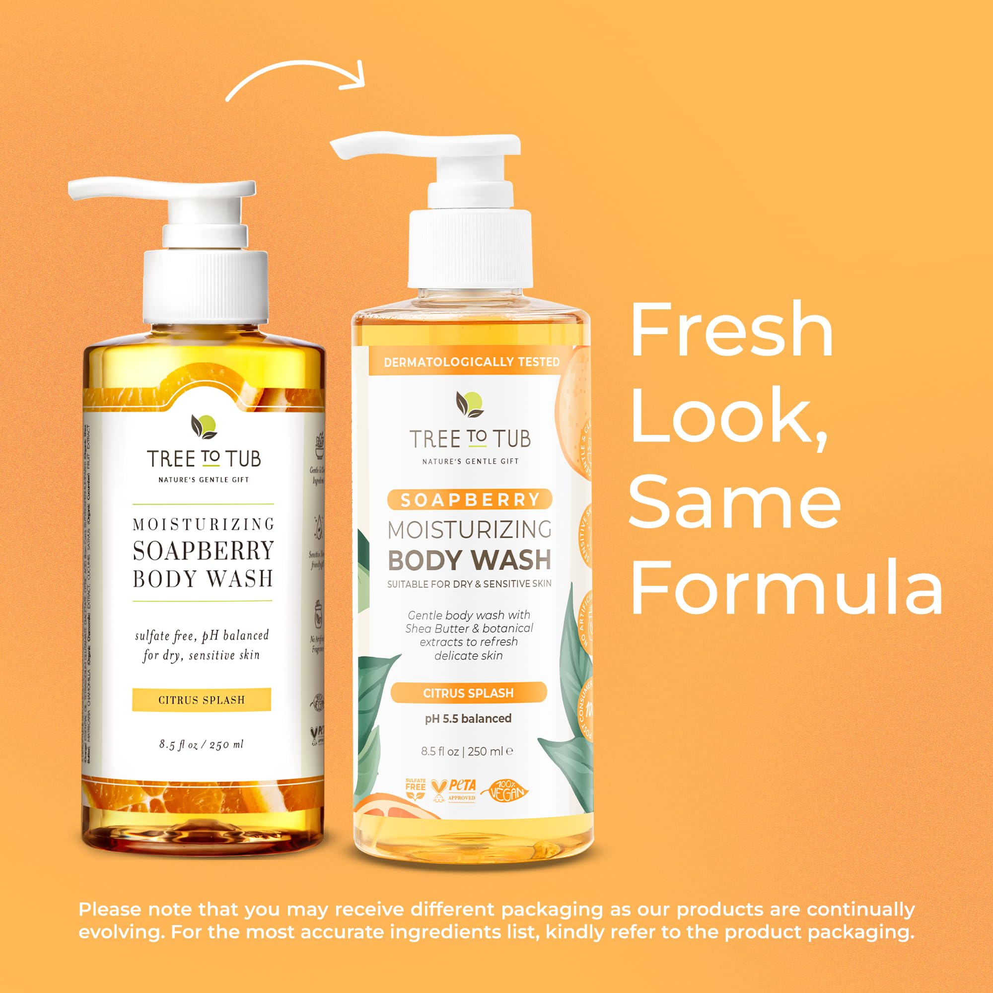 Tree To Tub Gel douche aux agrumes pour peaux sèches et sensibles – Gel douche hydratant au pH équilibré, savon hydratant sans sulfate pour homme et femme avec beurre de karité bio, aloe vera, baie de