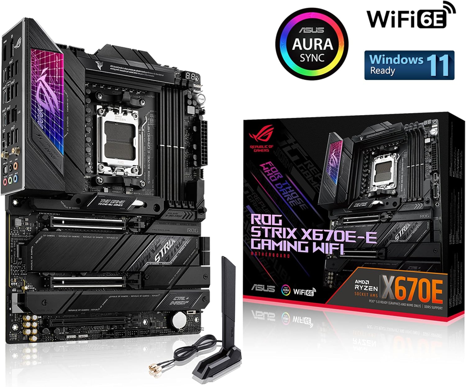 ASUS ROG Strix X670E-E Gaming Socket AM5(LGA 1718) Ryzen 7000 ATX Gaming Motherboard(18+2 Power Stages,PCIe® 5.0, DDR,4xM.2 Slots,USB 3.2 Gen 2x2, WiFi 6E,PCIe Slot Q-Release, M.2 Q-Latch) (Renewed)