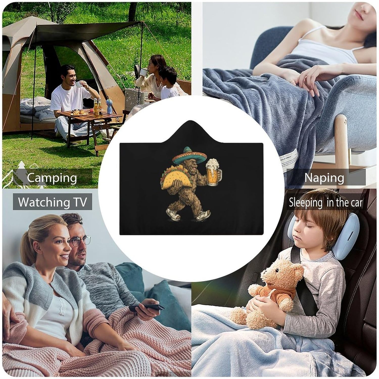 Mexican Bigfoot Wearable Blanket Oversized Throw Cape | Cozy Hooded Blanket Gifts for Women Men