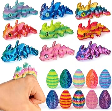 10Pcs 3D Printed Dragon Eggs with Dragon Inside, Articulated Fidget Toys for Kids Teens, Cool Animal Party Favors Easter Basket Stuffers Christmas Stocking Stuffers Classroom Prizes