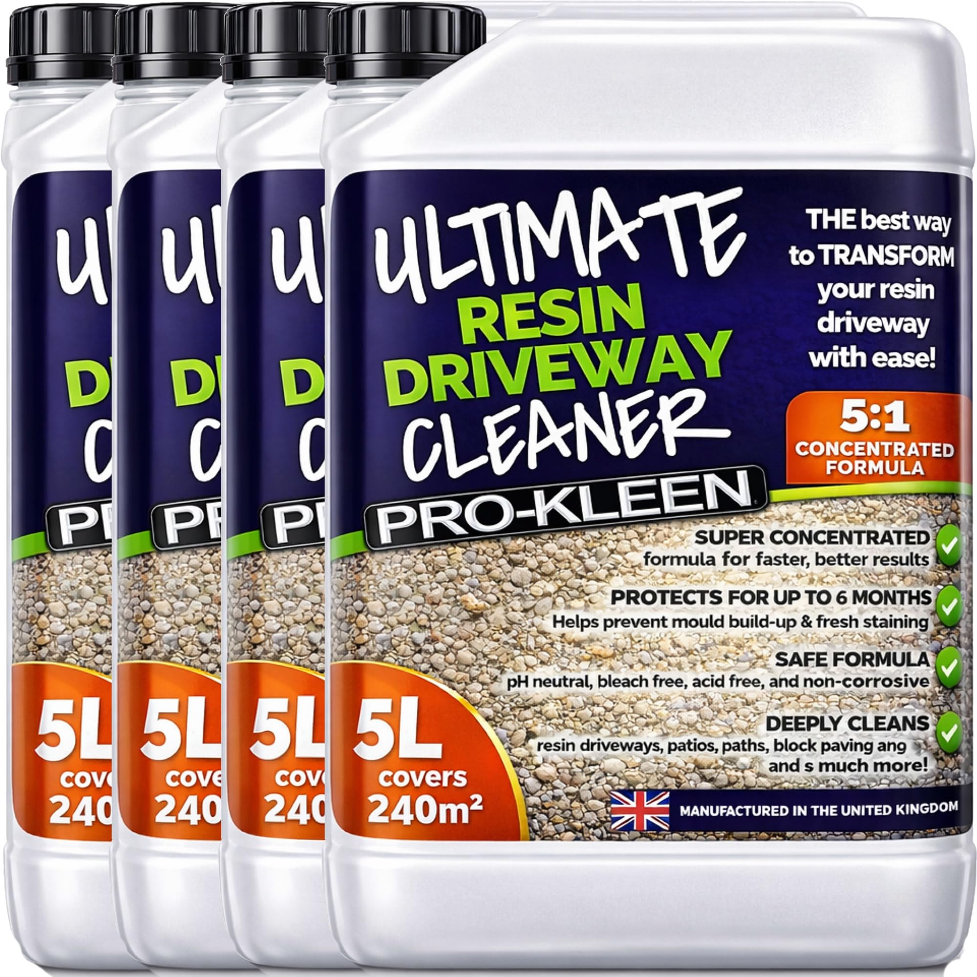 Pro-Kleen Resin Driveway Cleaner 4 x 5L Simply Spray and Walk Away Free From Acid and Bleach Concentrated Mix 5:1 Covers 960sq Metres, Prevents Algae, Mould and Dirt, Pet and Child Safe Once Dry
