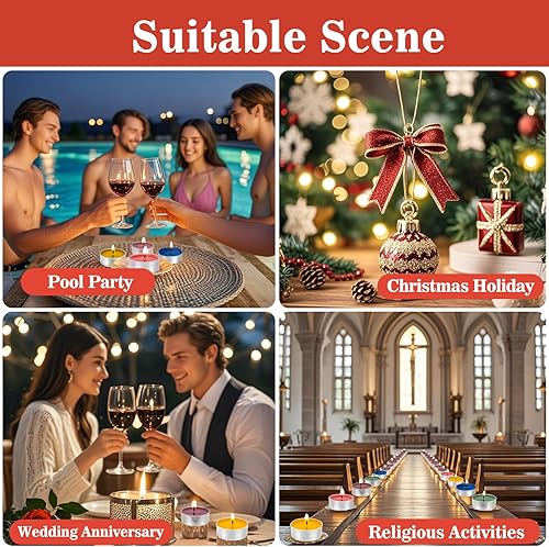 Miniatura 24 de Tealight Candles - Velas de té sin perfume, mini velas votivas con mecha de algodón para decorar el hogar, piscina, shabat, boda, emergencias, MIix