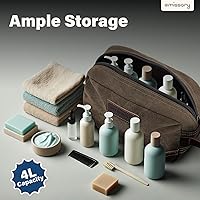 Vista 4 de emissary Bolsa de Aseo para Hombres de Cuero y Lona Neceser de Viaje Kit Dopp para Hombres Bolsa de Afeitar para Accesorios de Viaje, Café, L