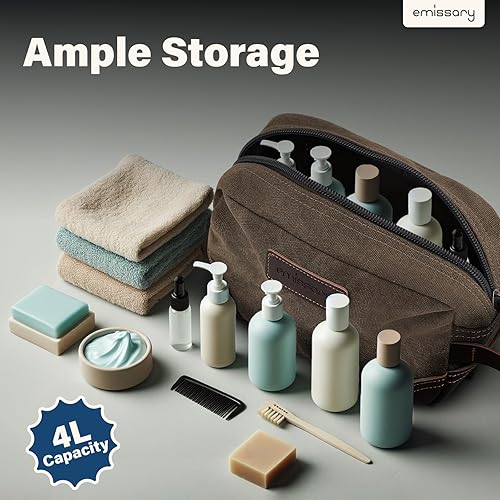 Miniatura 4 de emissary Neceser de viaje para hombre, bolsa de aseo de viaje de cuero y lona, kit Dopp para hombres, bolsa de baño de viaje, kit de afeitado para