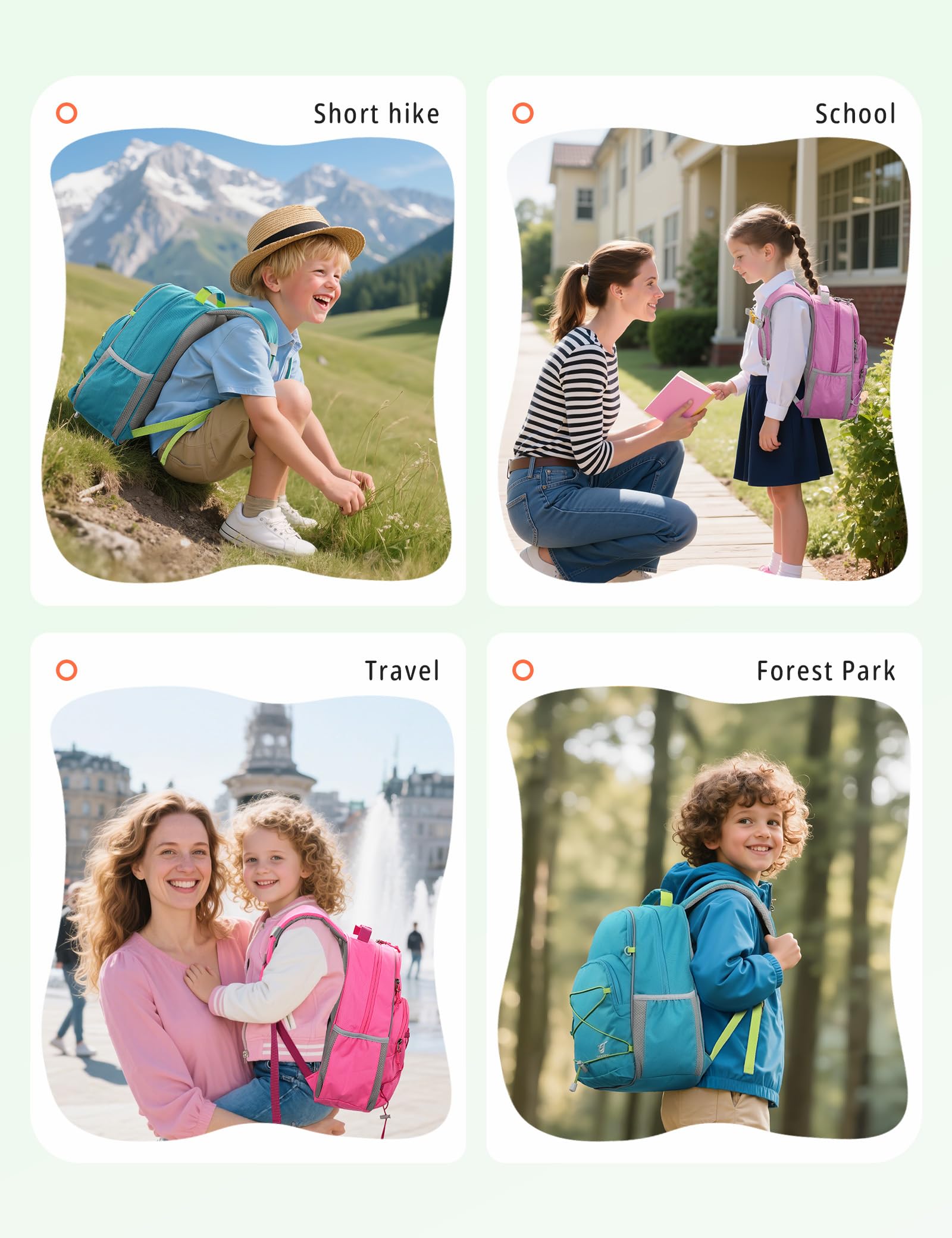 SKYSPER Kinder Rucksack 12L Wanderrucksack mit Brustgurt für Schule und Ausflüge Grün