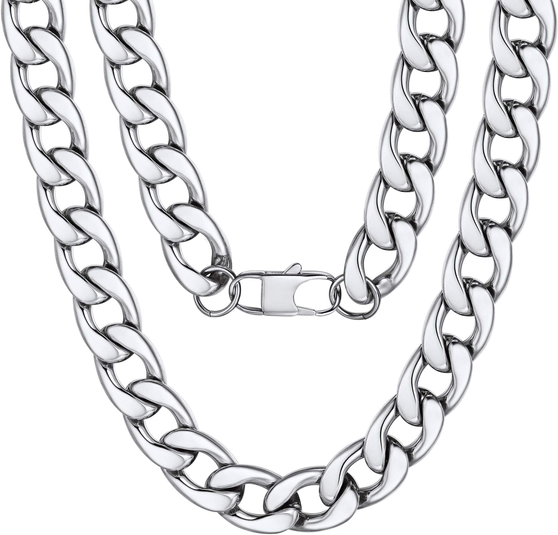 ChainsProMens Sturdy Cuban Chain Necklace, 4/5/6/9/12/13/15 MM Width, 14' 18' 20' 22' 24' 26' 28' 30' Length, Hip-Hop Cool Style, 316L Stainless Steel/18K Gold Plated/Black-With Gift Box