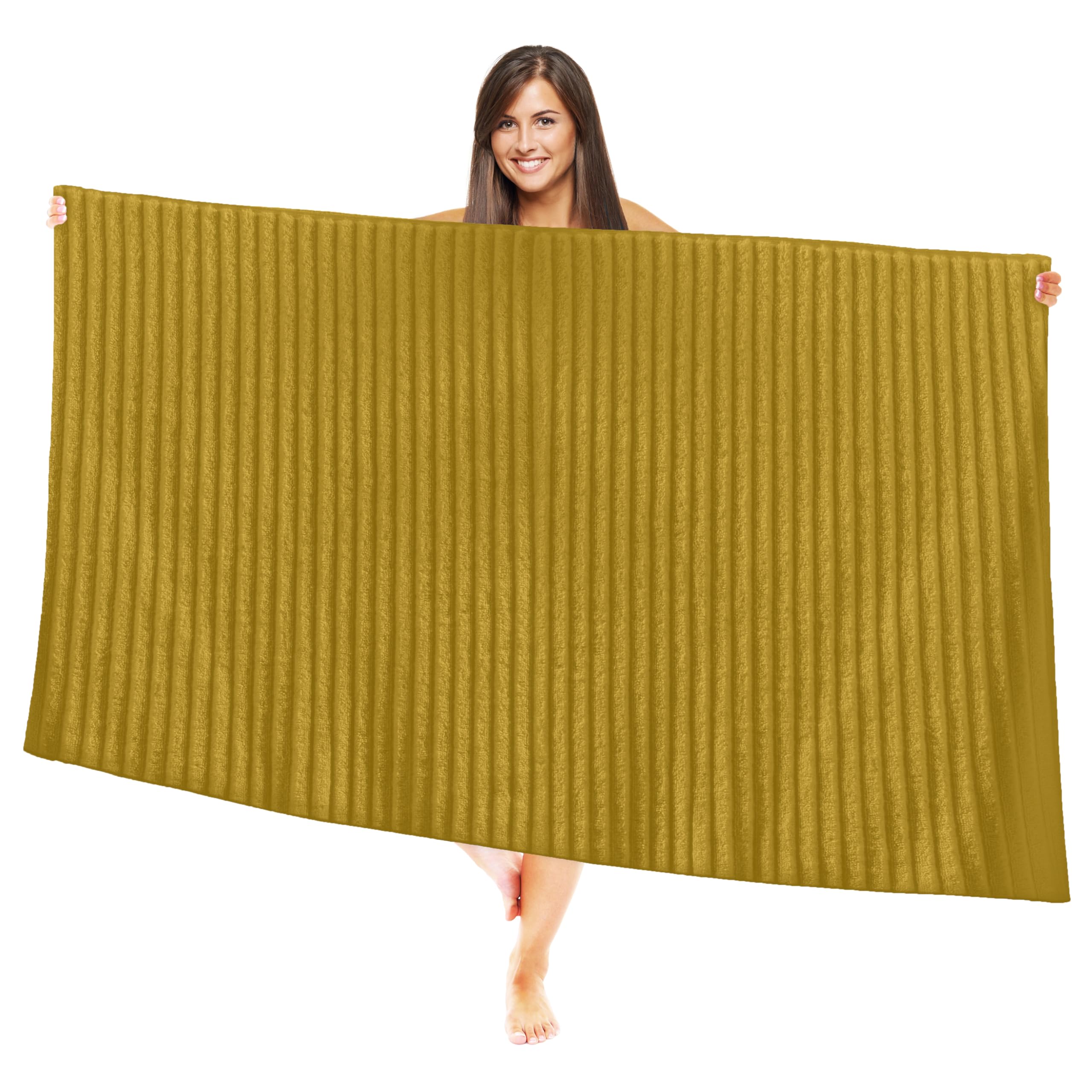 Elegant Comfort 100% Turkish Cotton Corduroy Ribbed Luxury Jumbo Bath Towel Ultra Soft - 35 x 70 Inch - Luxury Spa Premium Hotel Quality Highly Absorbent and Quick Dry Large Bath Towel, Gold