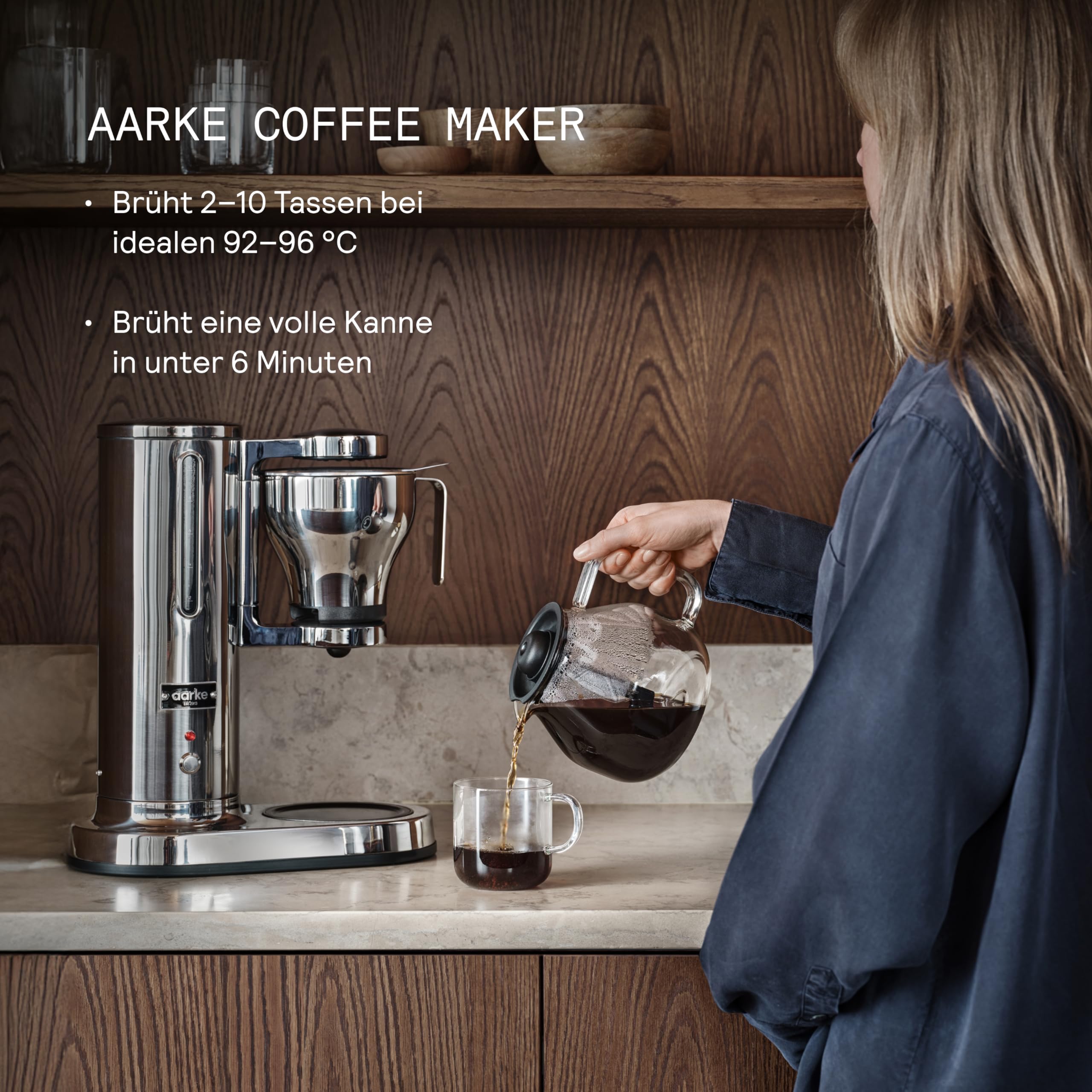 aarke Filterkaffeemaschine – Elektrische Kaffeemaschine, Glaskaraffe, Warmhaltefunktion, 10-Tassen-Kapazität, 250 ml -1.25L, Modernes Design, Kaffeezubereiter für Filterkaffee, ECBC-zertifiziert.