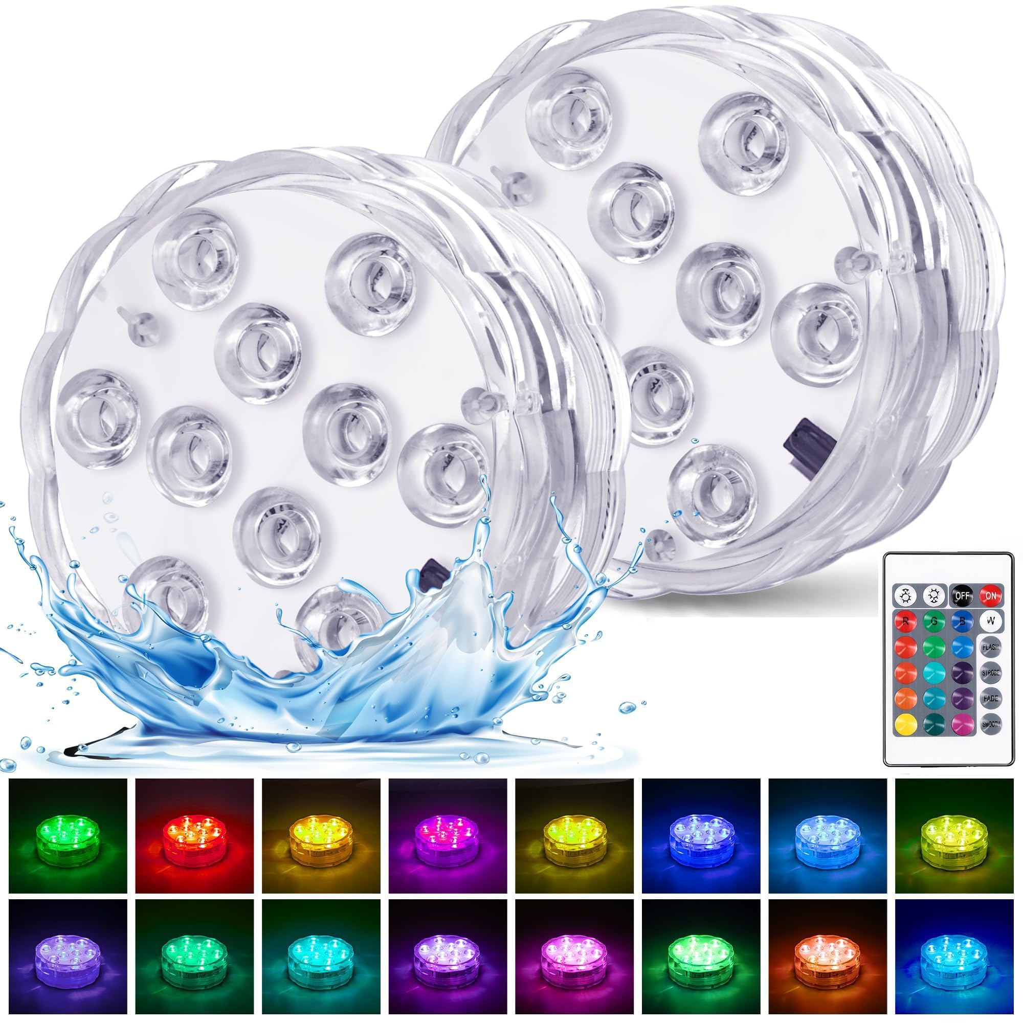 YiaMia Hot Tub Lights - 2-Pack RGB Color Battery-Powered LED Pool Lights with Remote Control and Suction Cup for Ponds, Decoration, Parties, Spas, Aquariums
