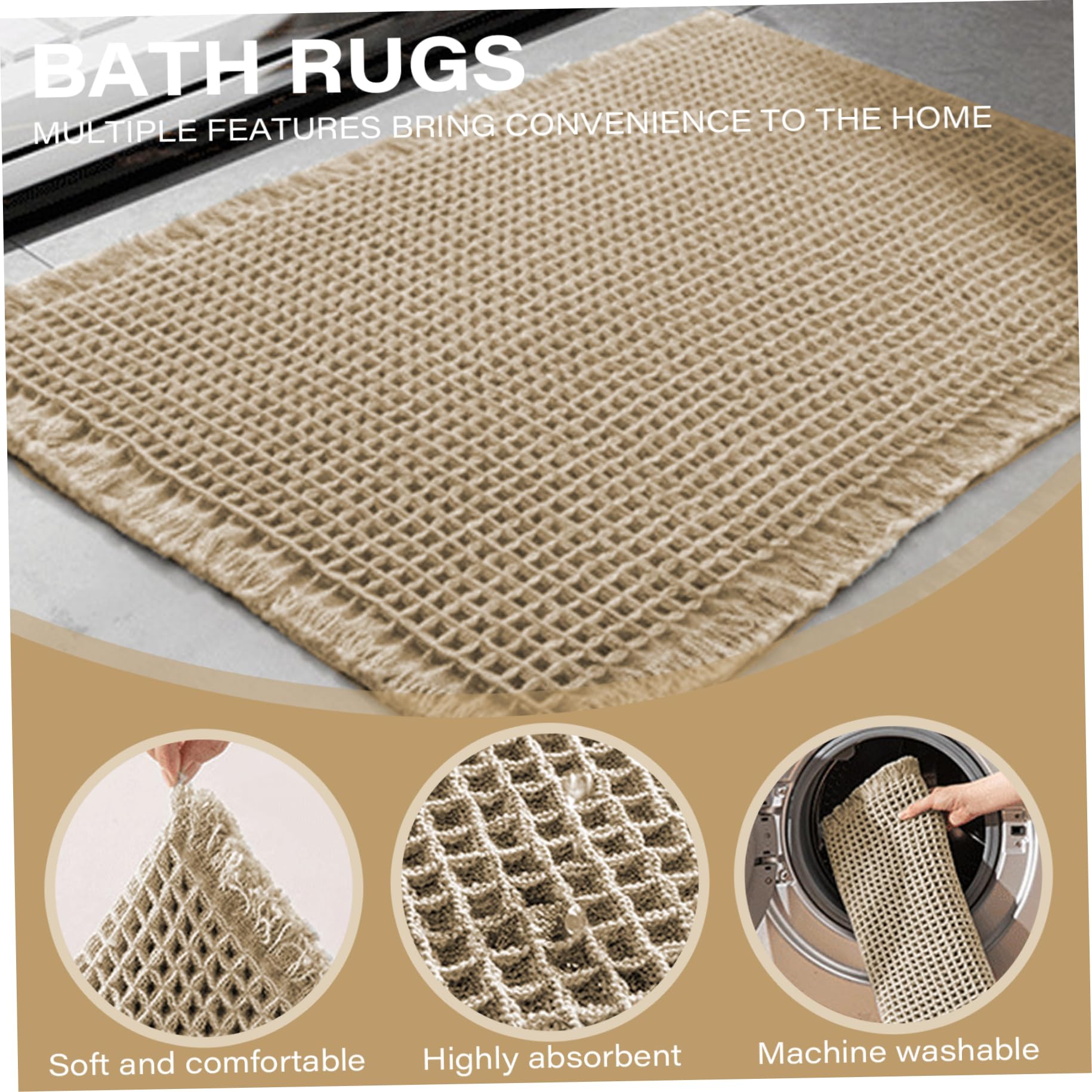 Tapis De Bain Gaufré Super Absorbant Crème 61x92cm - Antidérapant, Séchage Rapide, Lavable En Machine
