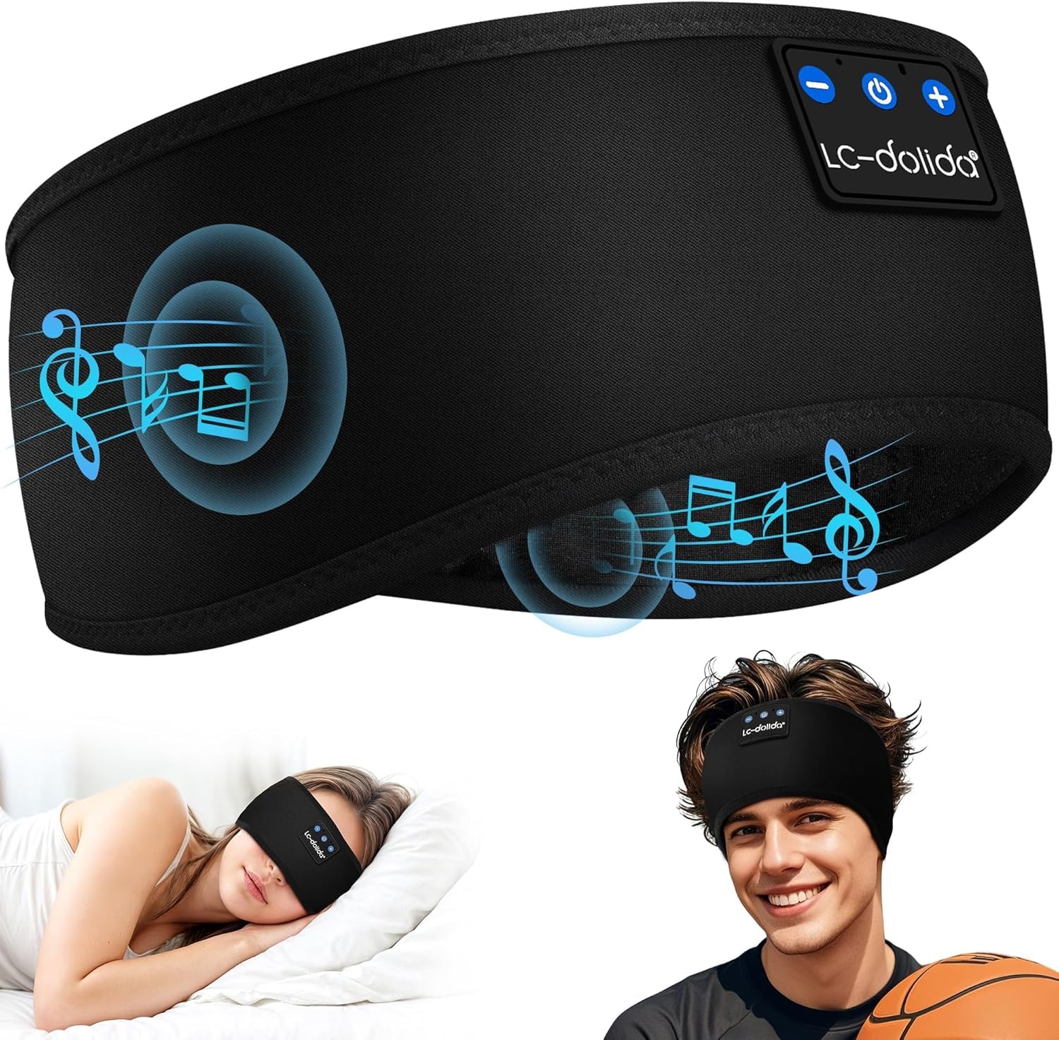 LC-dolida Sleep Headphones Bluetooth V5.4 Sports Headband with Microphone Sleeping Headphone Wireless with HD Stereo Speakers, Bluetooth Headband Headphones Gifts for Mom, Girlfriend