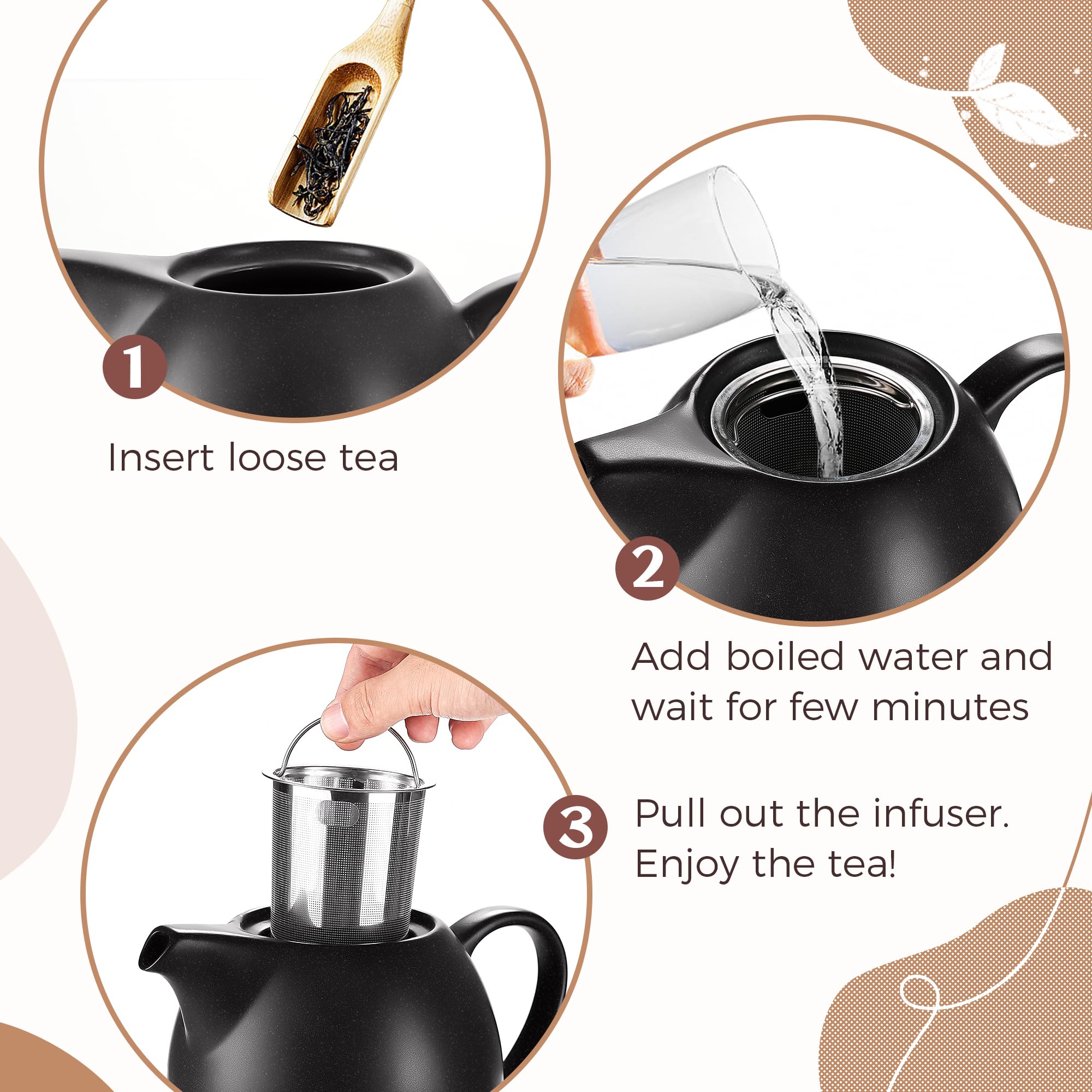Teapot with warmer set - 1.2 l - with strainer insert - Tea Pot - Teapot - Accessories - Ceramic - Black with candle warmer - Tea pot - Image 3