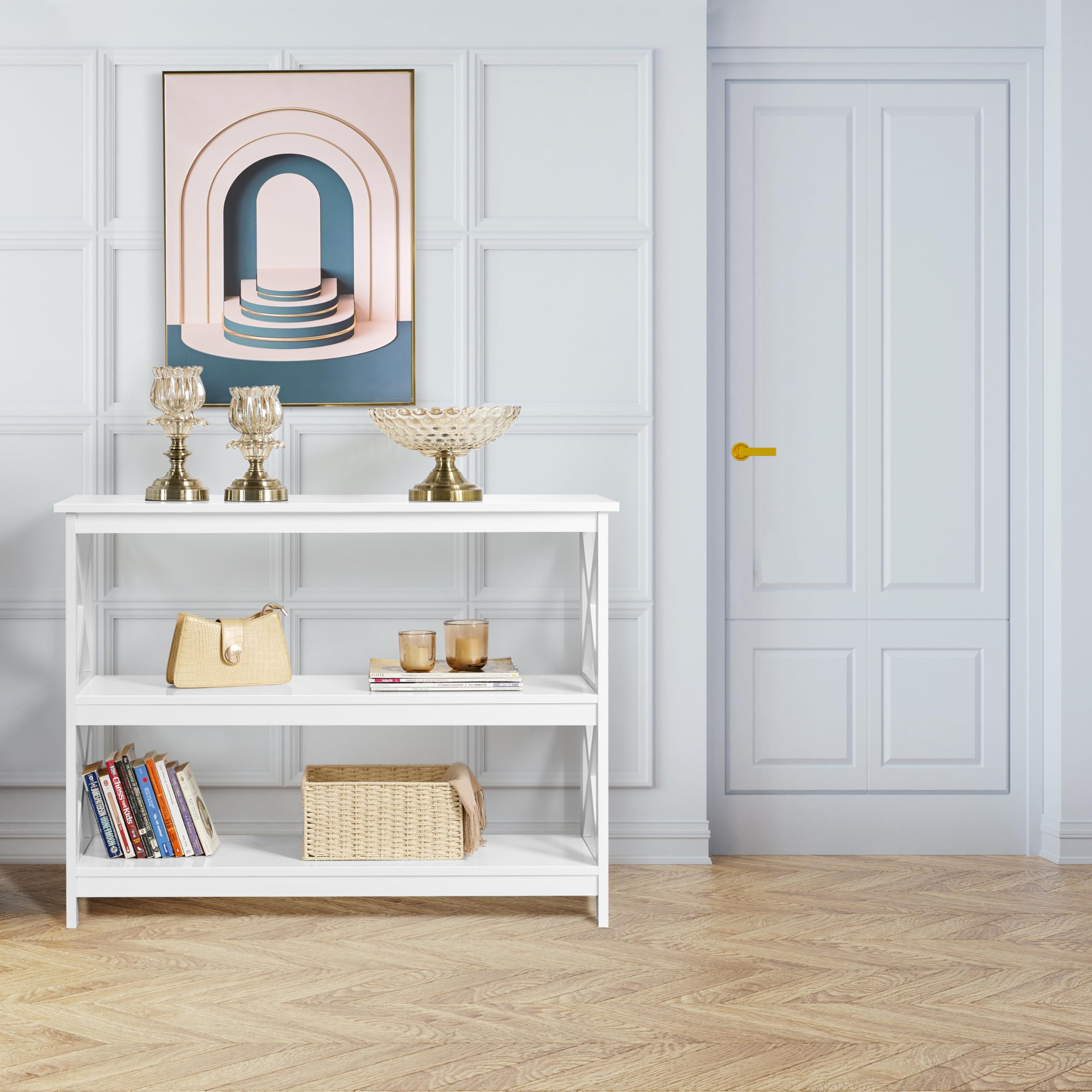 Yaheetech Mueble Recibidor de Entrada Mesa de Consola 106x35x80cm Blanco | Mueble Recibidor Estrecho de 3 Niveles Mesa Auxiliar para Salón Pasillo