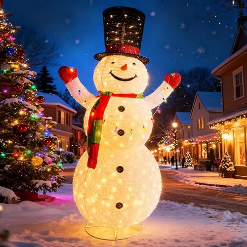 Muñeco de nieve grande de 8 pies para exteriores con luces, plegable, diseño 3D gigante con 420 luces LED blancas cálidas preiluminadas, decoración