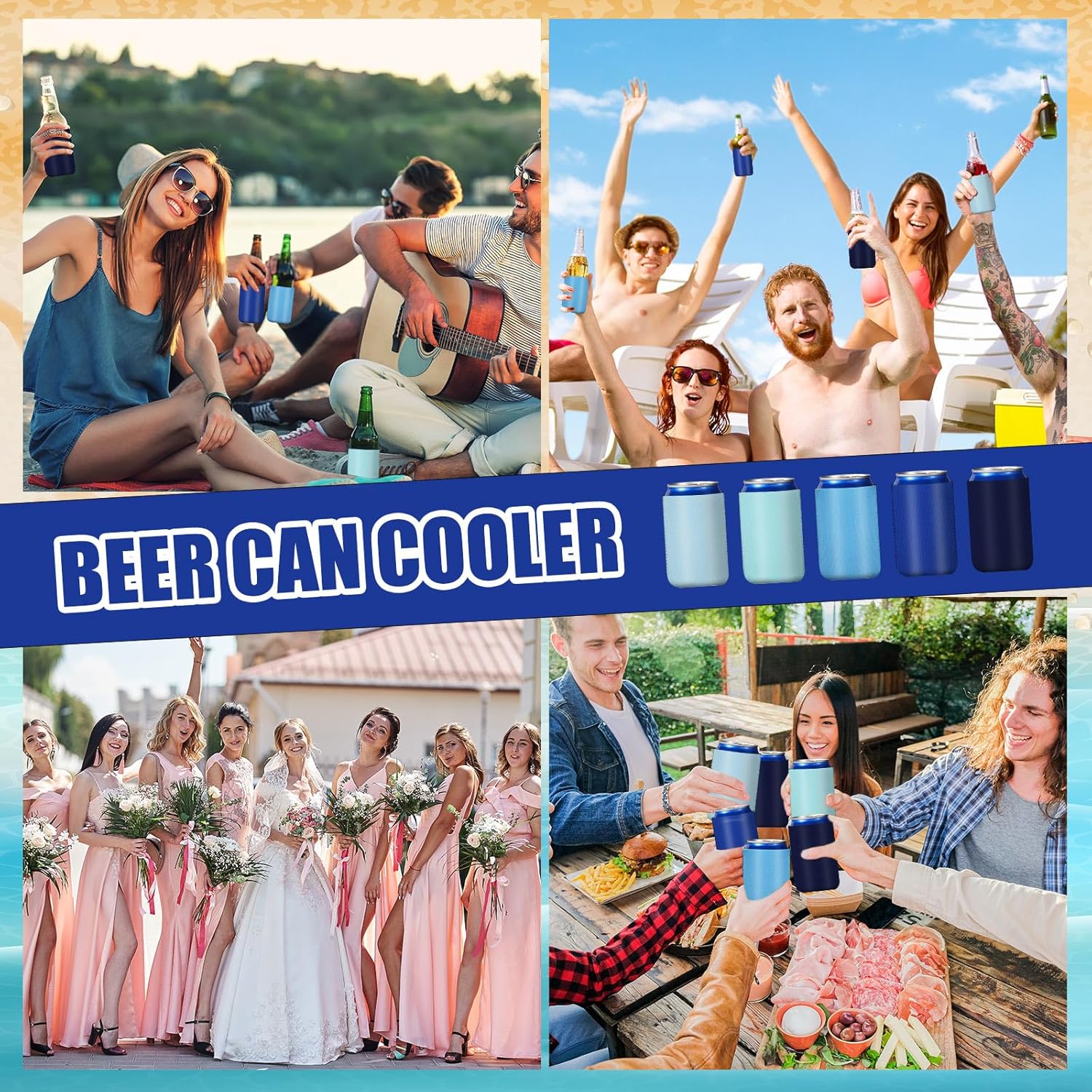 Qinyoung 50 Pack Blank Beer Can Cooler Sleeves Bulk Soft Can Coolers Drink Insulator Sleeve Plain Collapsible Can Sleeves for Soda Beverage DIY Vinyl Projects Wedding Favors (Gradient Blue)