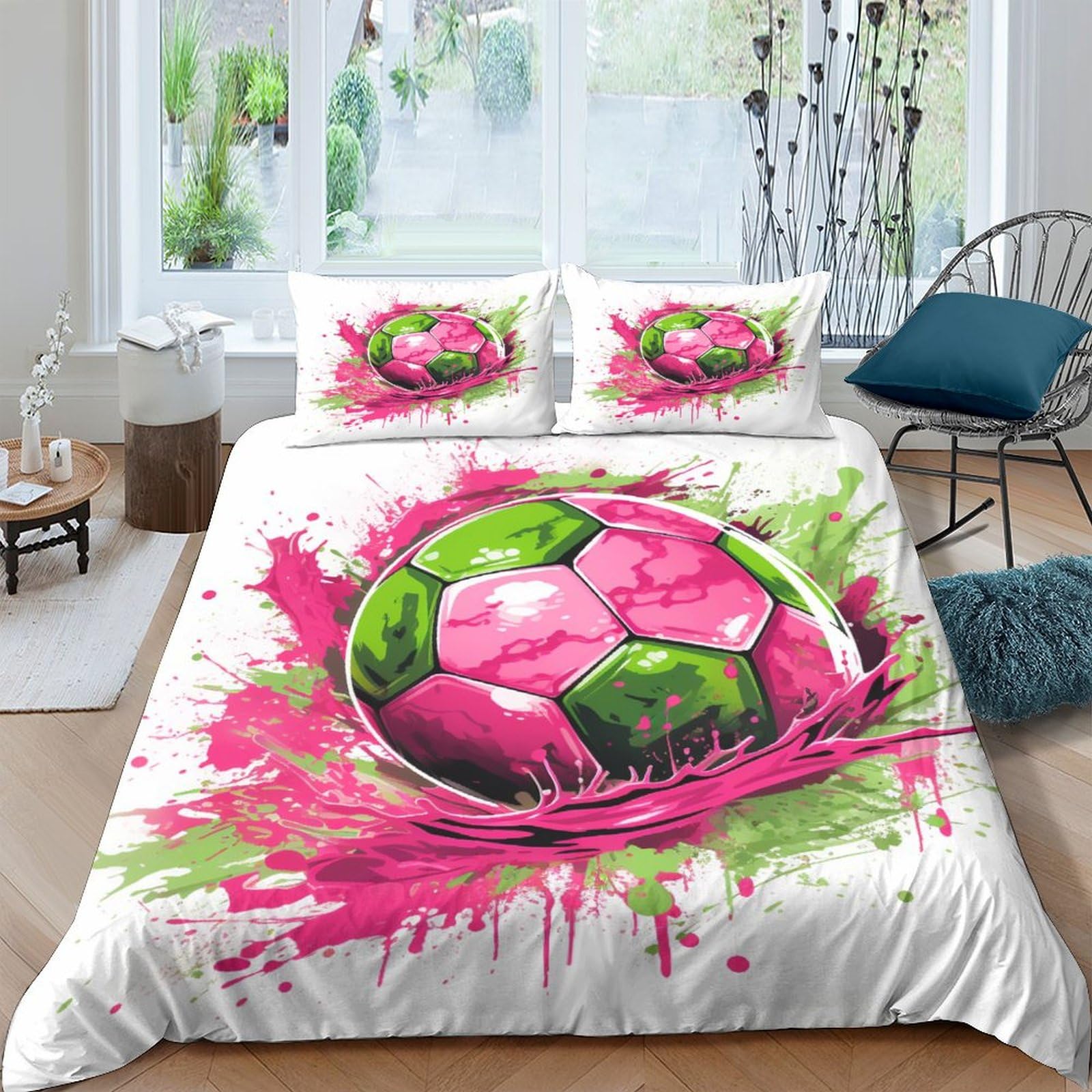 Parure de lit football King 220x240cm housse de couette imprimé 3D hypoallergénique