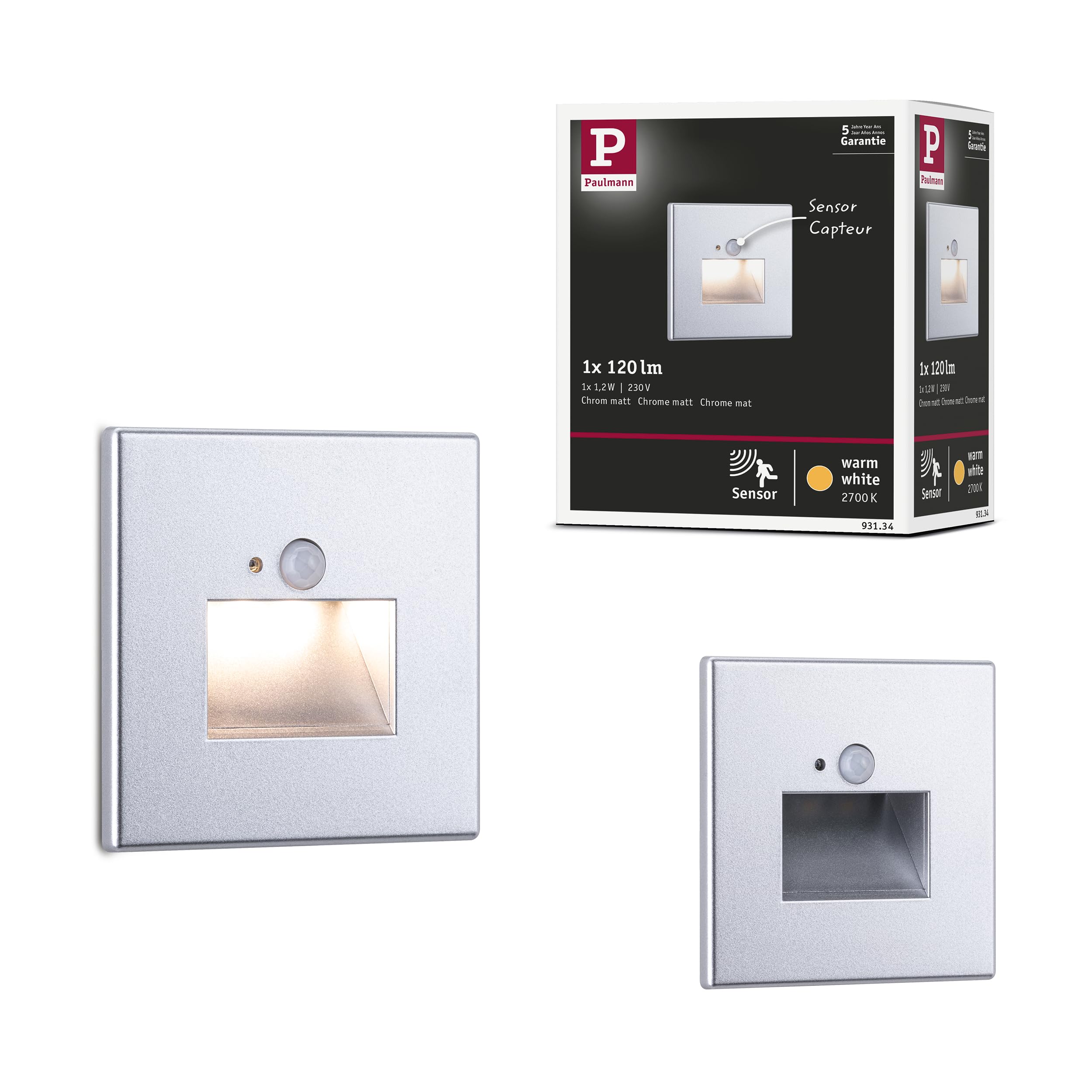Paulmann Special Set Edge RL Rectangular LED 1x1.2W 230V PIR Sensor Chrome matt 93134