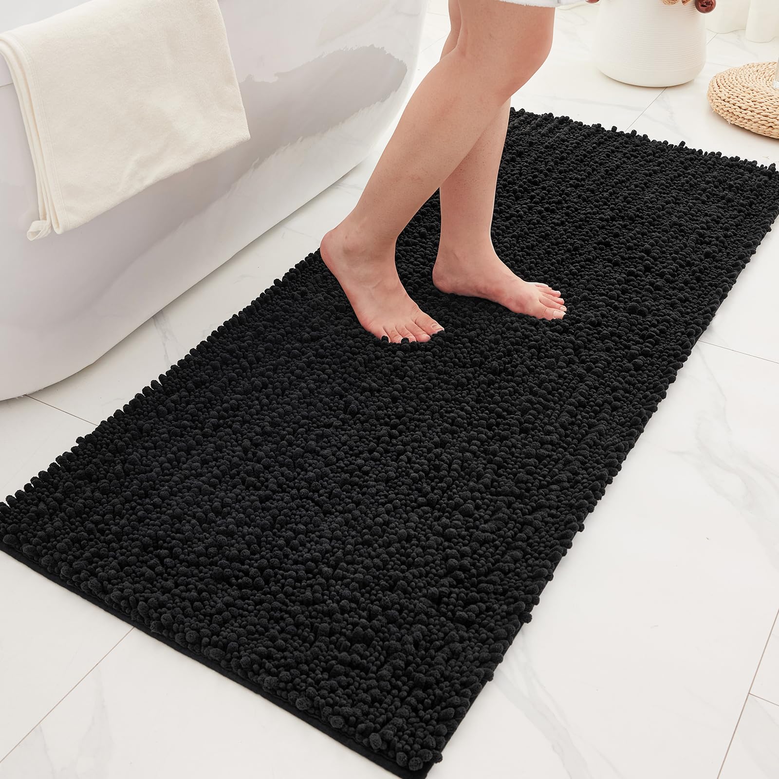 Ruggnovea Bathroom Rugs Non Slip Washable 44x24, Extra Thick Soft Chenille Absorbent Bath Mat, High Density Barrier Non Slip Backing, Quick Dry Plush