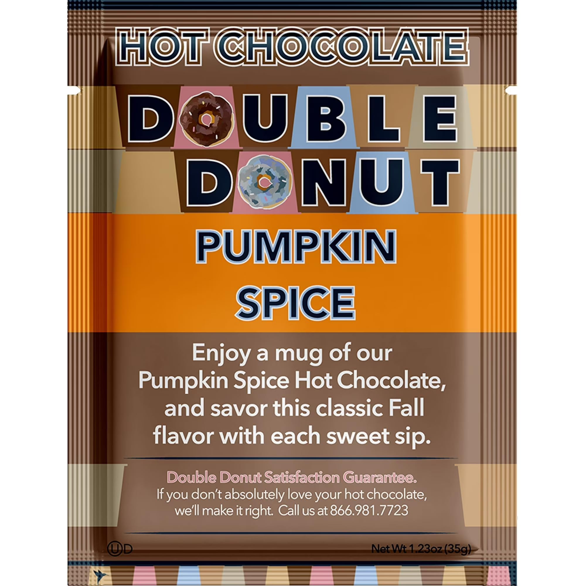 Double Donut Coffee Pumpkin Spice Hot Chocolate Mix Packets, aromatisierte Kürbisgewürze, heiße Kakaomischung, 32 Stück