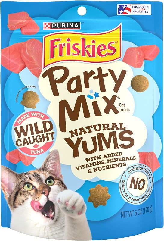 Petisco crocante para gatos com atum selvagem Friskies Purina Party Mix Natural YUMS, 6 pacotes de 170 g