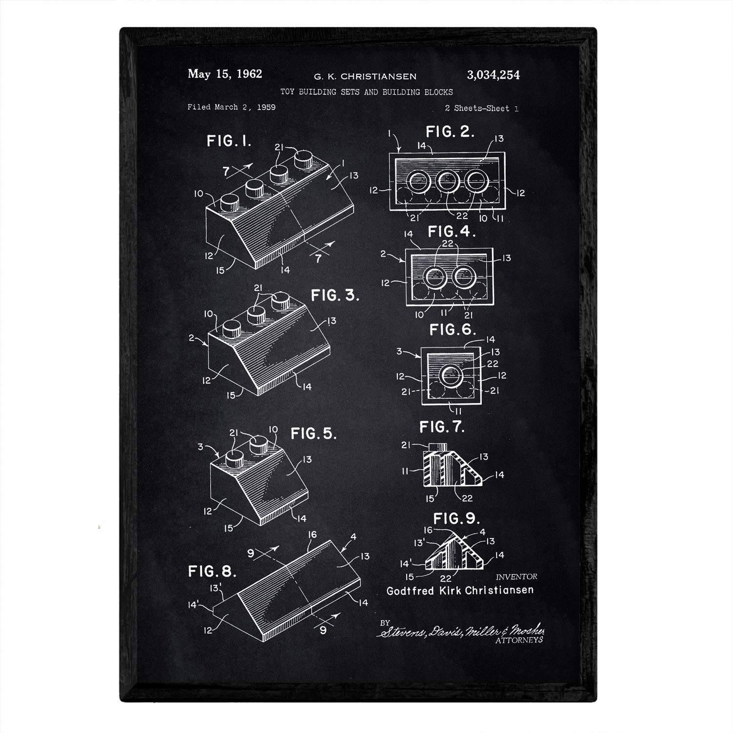 Nacnic Lego Poster Patent Sheet With Old Design Patent A3 Size With Black Background