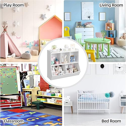 Miniatura 7 de IDEALHOUSE Librero, organizador de almacenamiento de juguetes, cinco espacios de almacenamiento, adecuado para dormitorio, sala de juegos, sala de