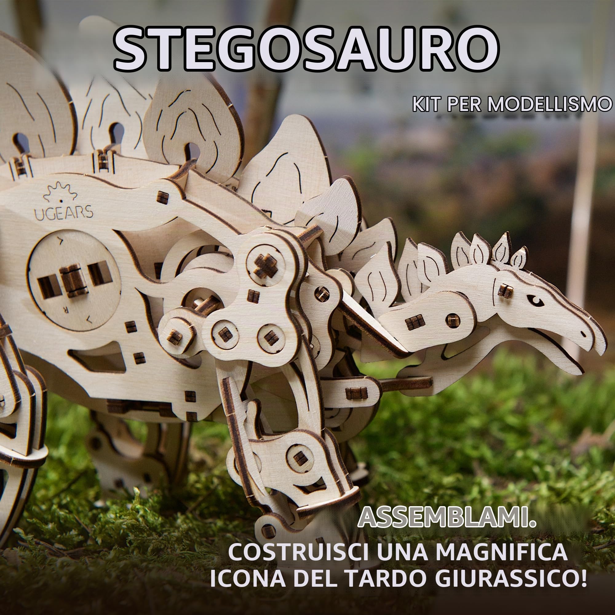UGEARS Puzzle Legno 3D Dinosauri da Costruire - Stegosauro Meccanico Realistico - Ideale per Appassionati di Modellismo e Puzzle 3D Legno - 305 Pezzi - Età 14+
