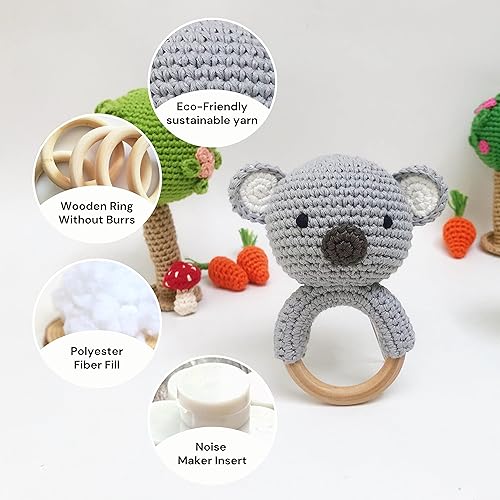 Miniatura 3 de Conejito - Sonajero para niños pequeños, juguete de lana hecho a mano, mejora visual y sensorial, juguete con estricto proceso de prueba de calidad,