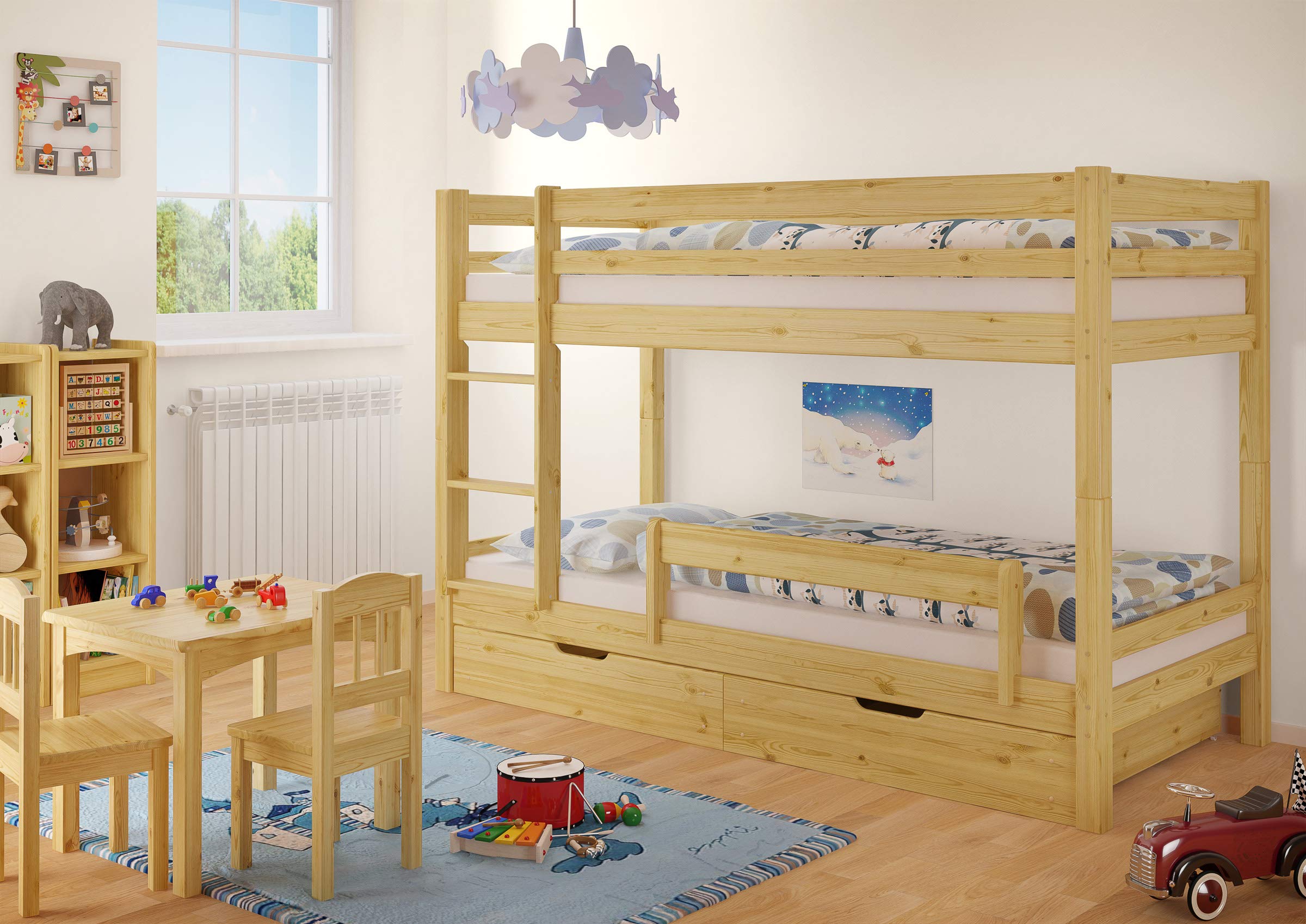 Erst-Holz®Kinderetagenbett 90 x 200 Kiefer in Natur 2 Rollroste