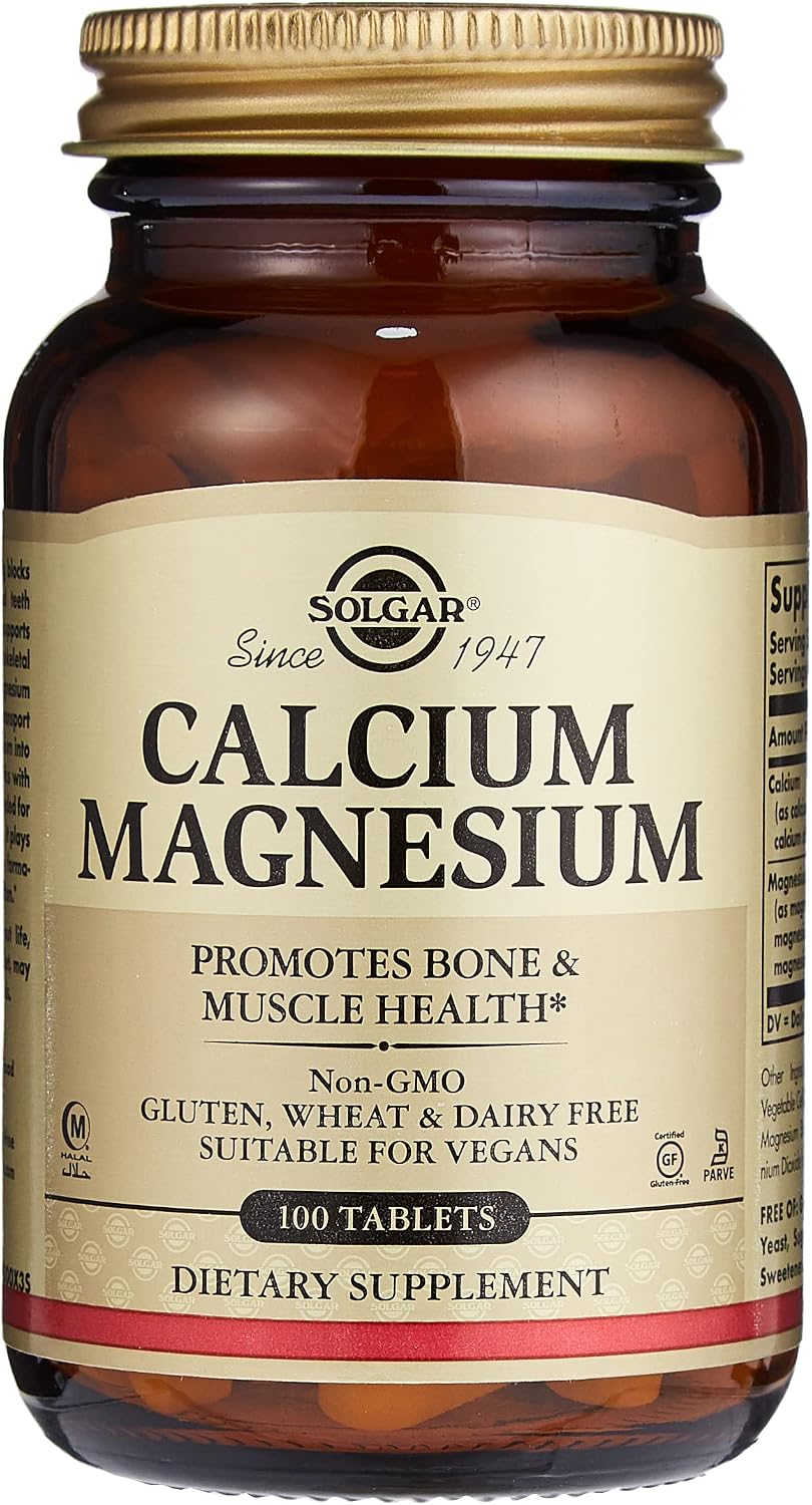 Solgar Calcium Magnesium, 100 Tablets - Promotes Bone & Muscle Health - Non-GMO, Vegan, Gluten Free, Dairy Free, Kosher, Halal - About 33 Servings