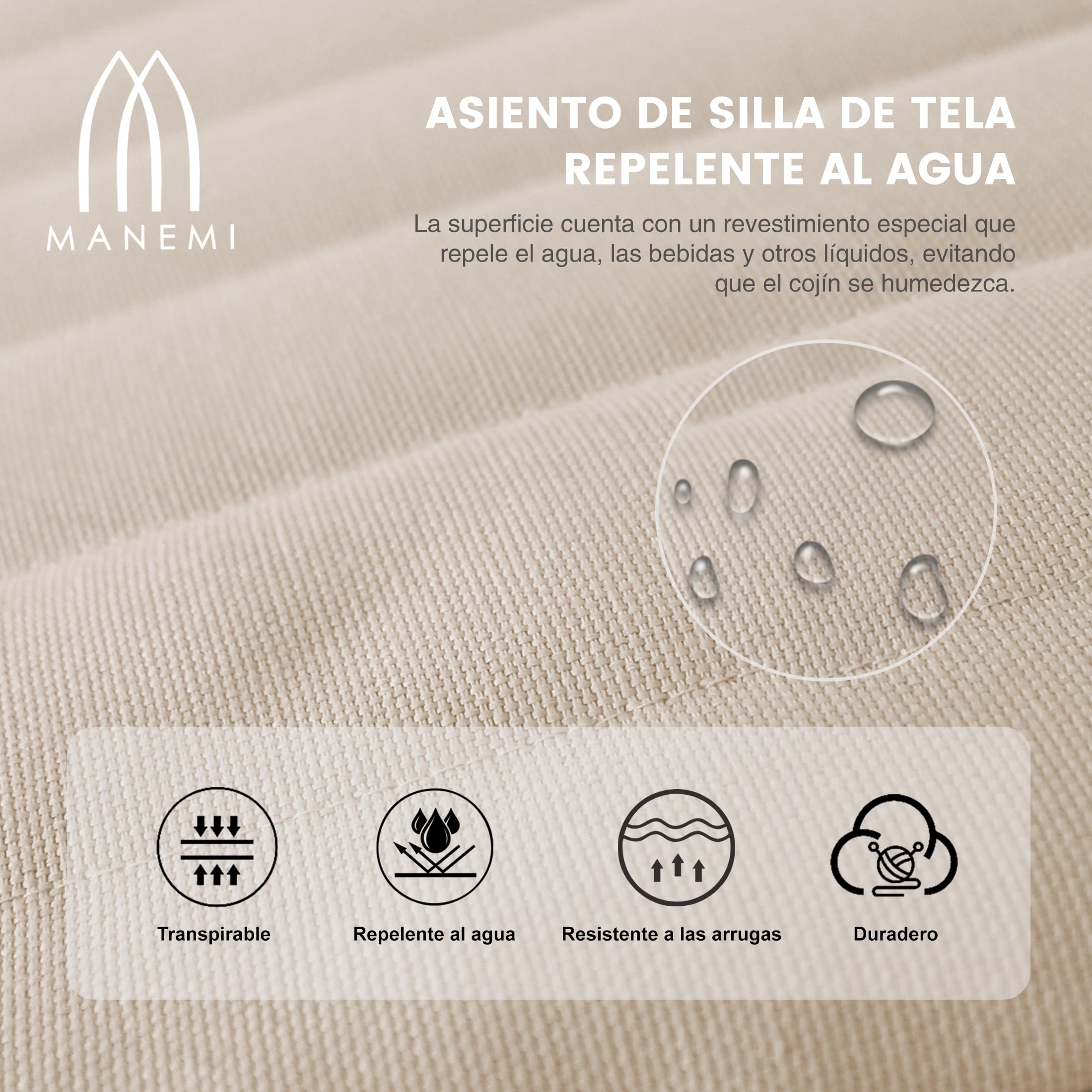 Pack 6 Cojín para silla 40x40x2 cm｜Repelente al agua y fácil de limpiar｜Con cintas de sujeción｜Funda con cremallera desmontable｜Uso interior y exterior｜Ideal para comedor, terraza, jardín u oficina