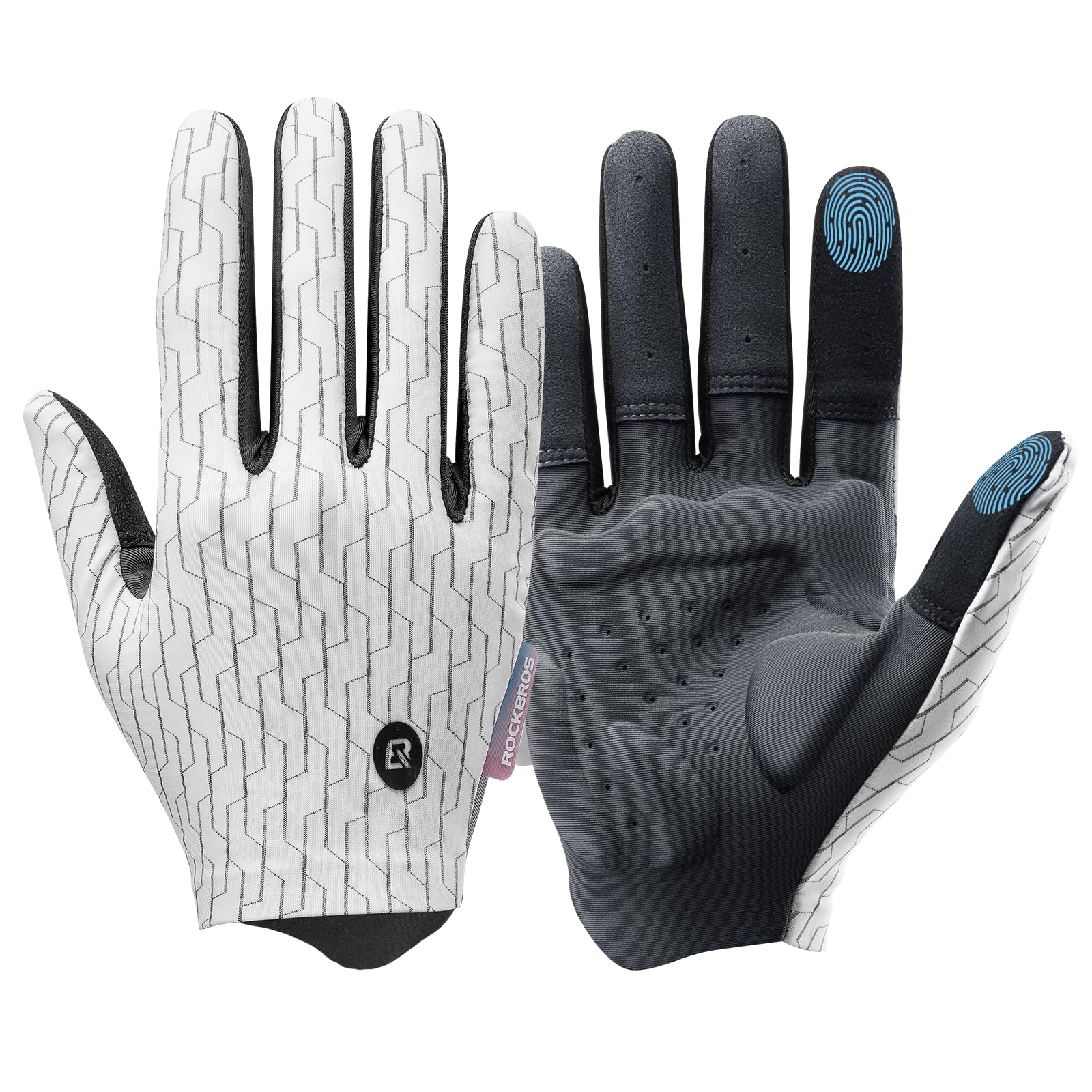 ROCKBROS Guantes Ciclismo Hombre Mujer Pantalla Táctil Guantes Deporte Dedo Completo Primavera Verano para MTB Bicicleta Carretera Gravel Running Gym Negro Blanco S-XL