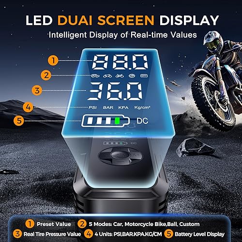 Miniatura 3 de Inflador de neumáticos, compresor de aire portátil, bomba de aire de 150 PSI y 12 V CC para neumáticos de automóvil con medidor de presión digital,
