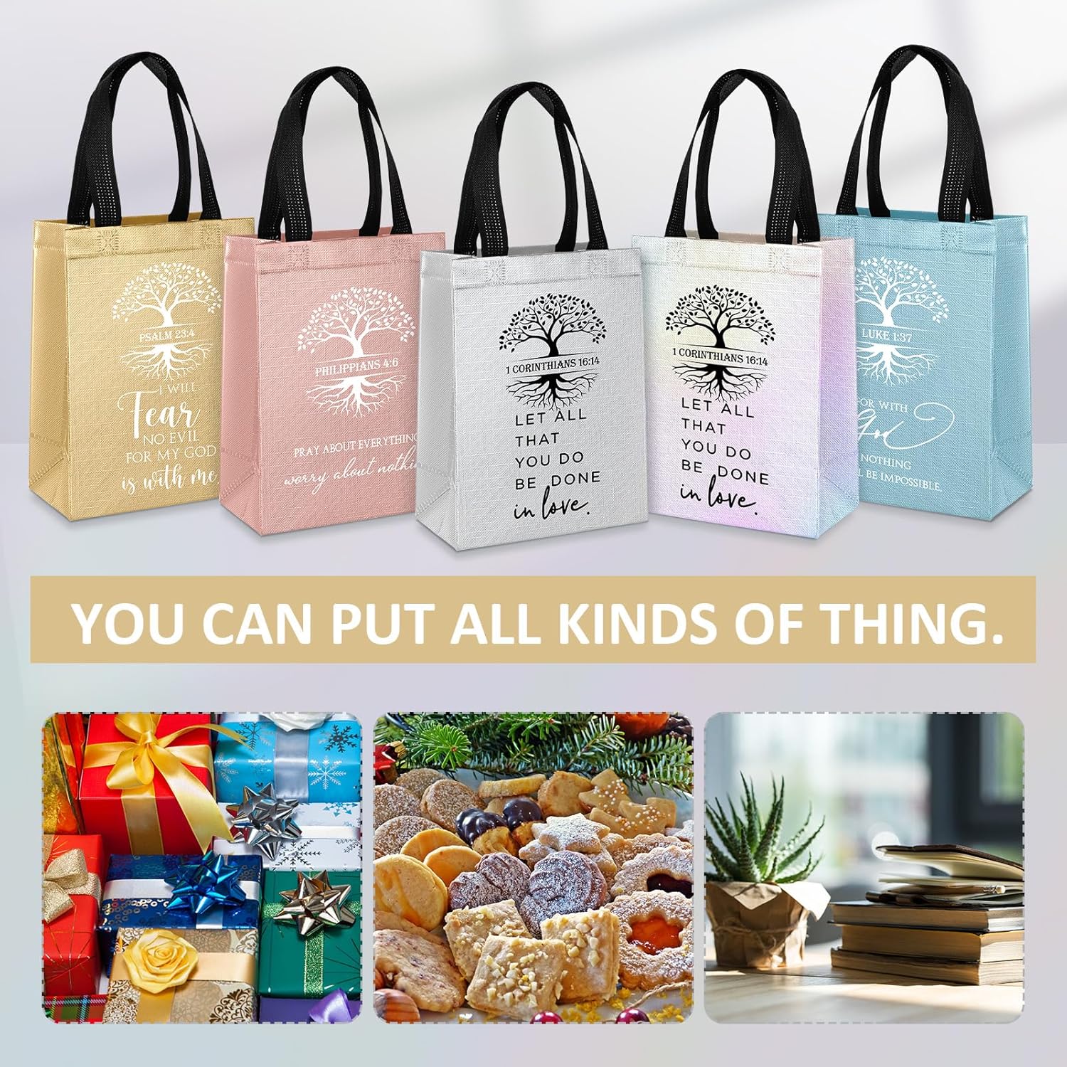 Sweetude 30 Pcs Christian Gift Bag Bulk Easter Religious Gift Bag with Handle Medium Size Bible Verse Baptism Reusable Welcome Non Woven Handbag for Women Church Bible Study Group(Multicolored) - Image 4