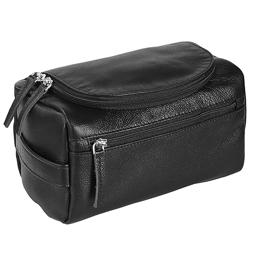 ELIZO Premium Leather Toiletry Bag for Men, Mens Toiletry Bags for Traveling, Waterproof Hanging Leather Dopp Kit with Hook, Toiletry Bag Travel Organizer for Toiletries, Shaving & Grooming Bag