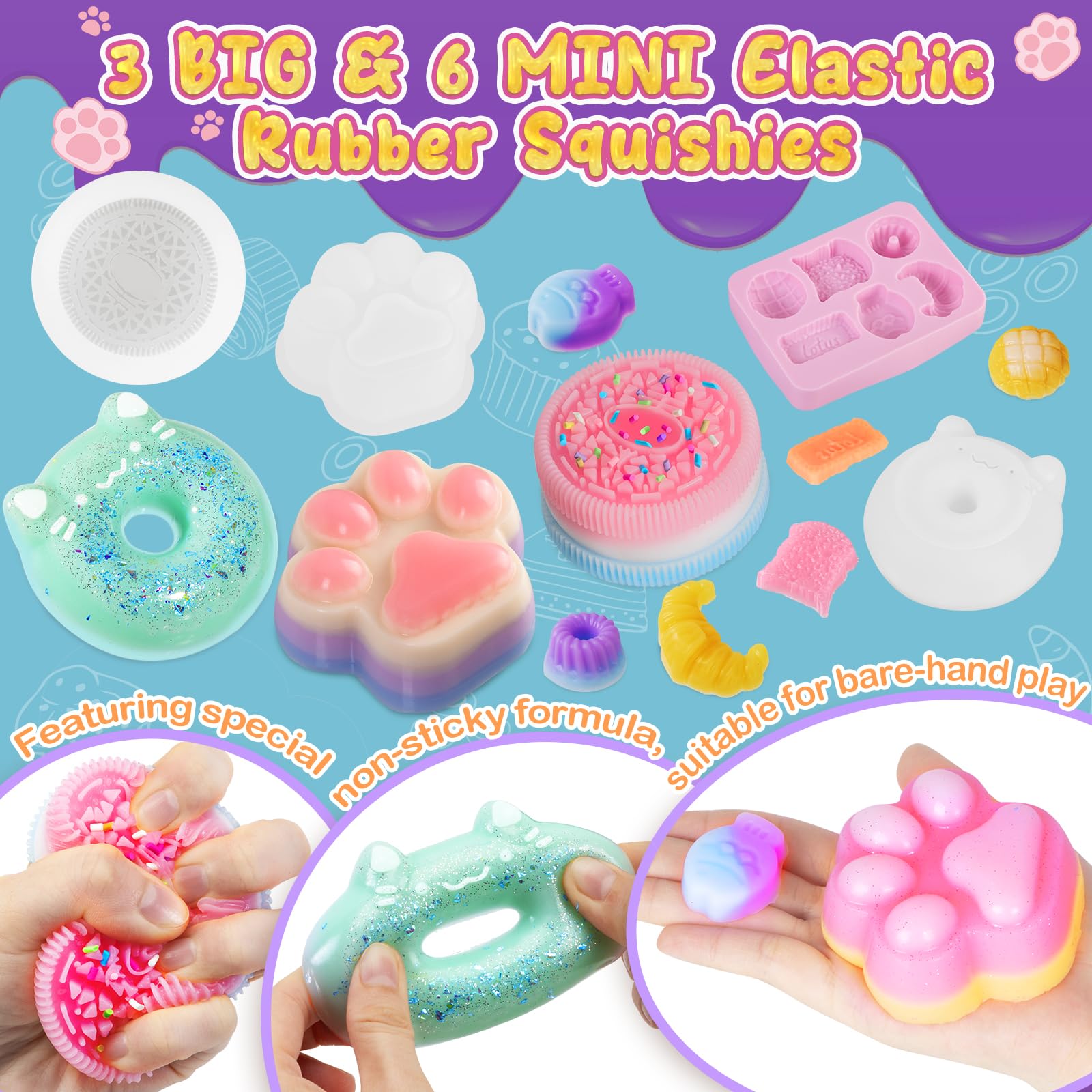 Highttoy Zestaw do tworzenia świecących w ciemności Duży Zabawek Squishy, 480ml 1:1 płynny silikon AB mieszany w stosunku 1:1 gumowe zabawki squishy z 9 foremkami i akcesoriami