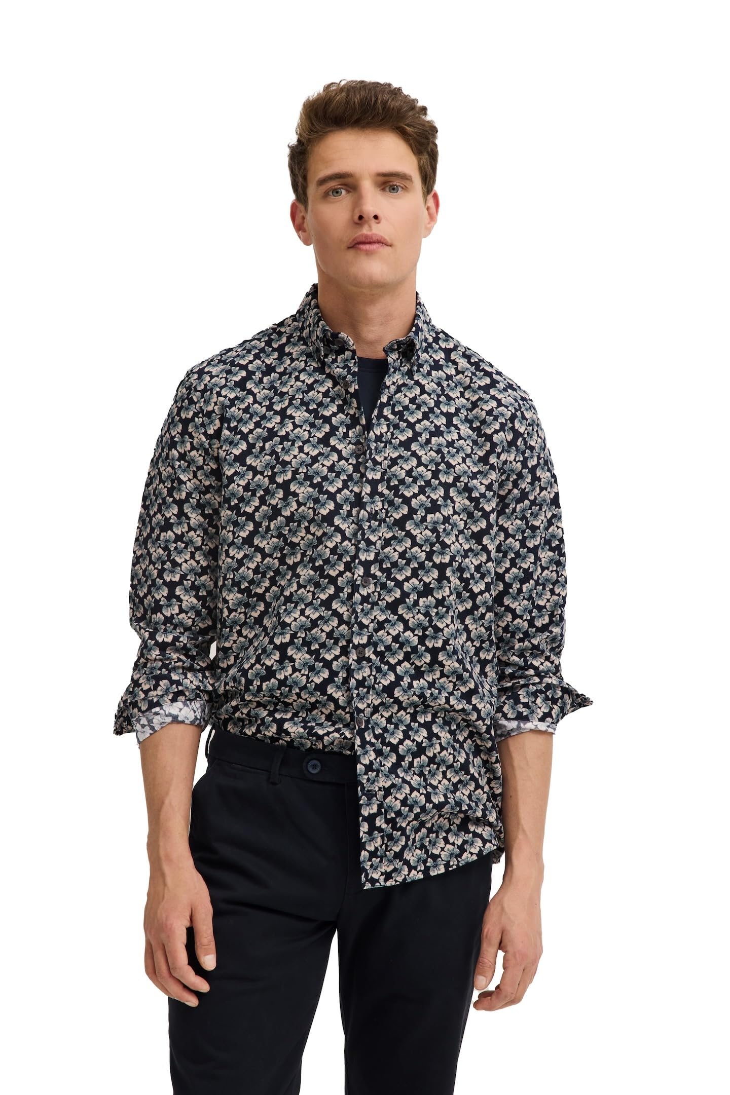 bugatti Herren Cordhemd 9350-88811D Modern Fit, floral, Soft Cotton, Button-Down-Kragen, Baumwolle