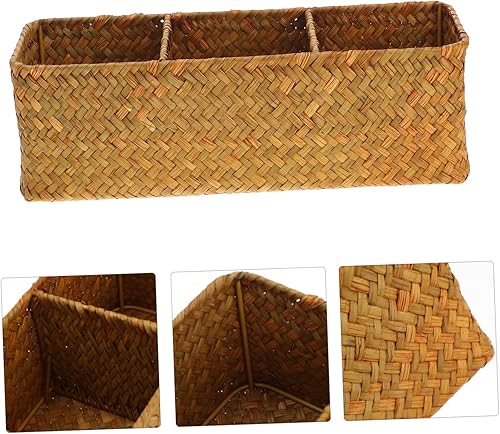 Miniatura 6 de Cabilock Organizador de almacenamiento de mimbre resistente de 3 secciones para el hogar, tienda y viajes