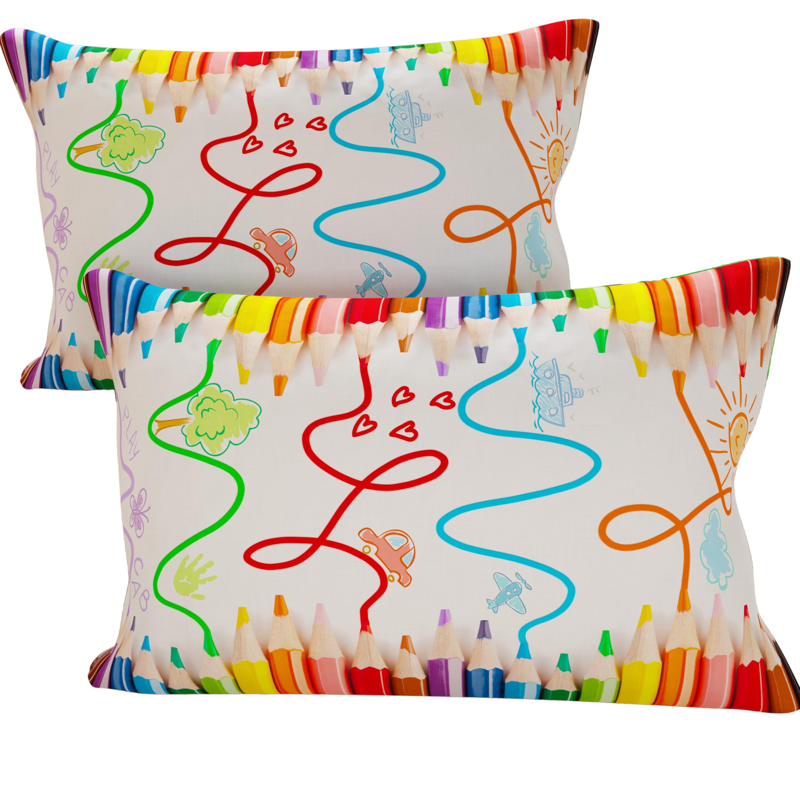PETTI Artigiani Italiani Cusicni Pair of Pillowcases in Digital Print Winter, Canvas, Pencils, 40 x 80 cm, confezione da 2