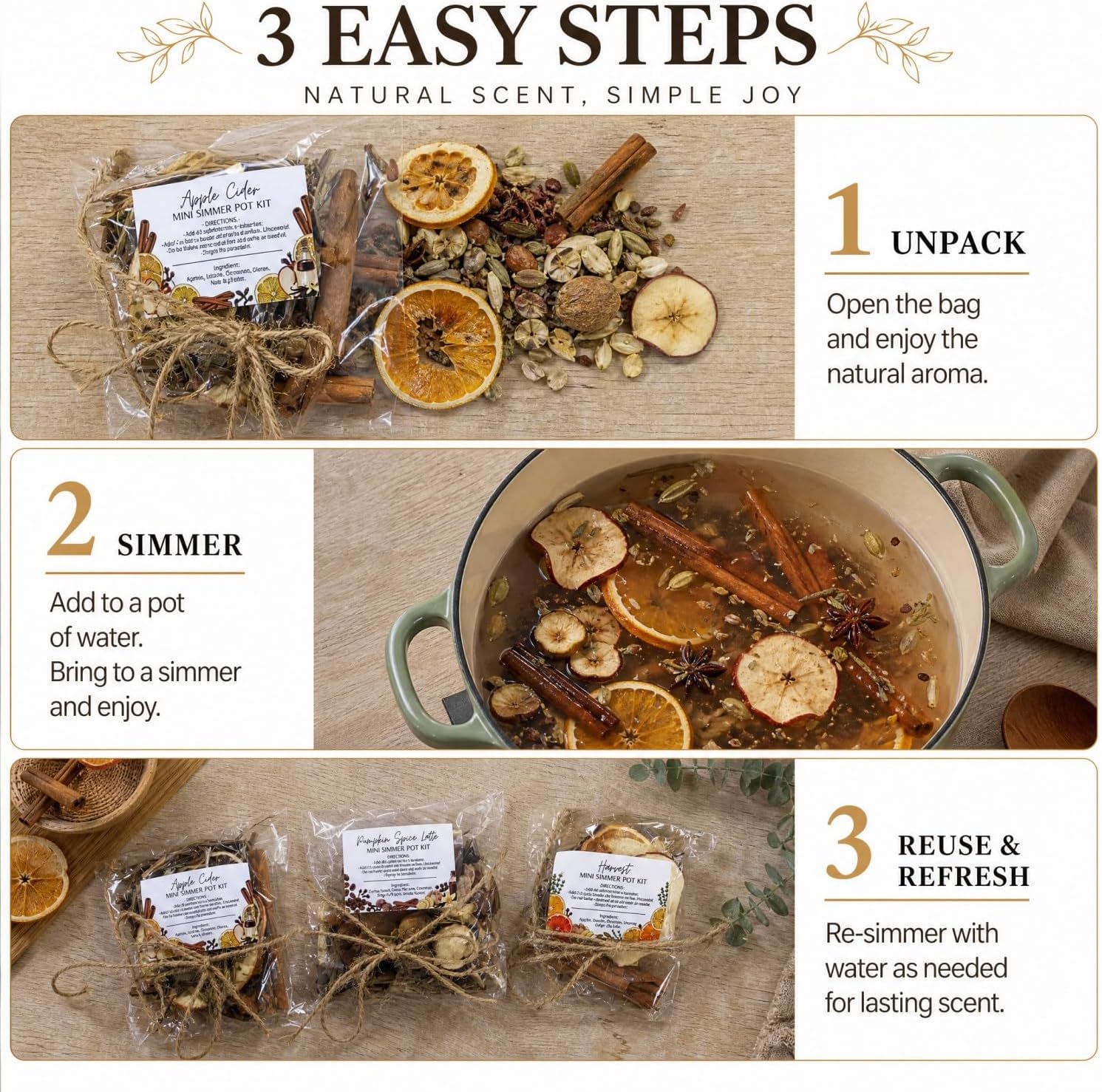 3 Pack Fall Simmer Pot Potpourri, Stovetop Potpourri Bag, Novel