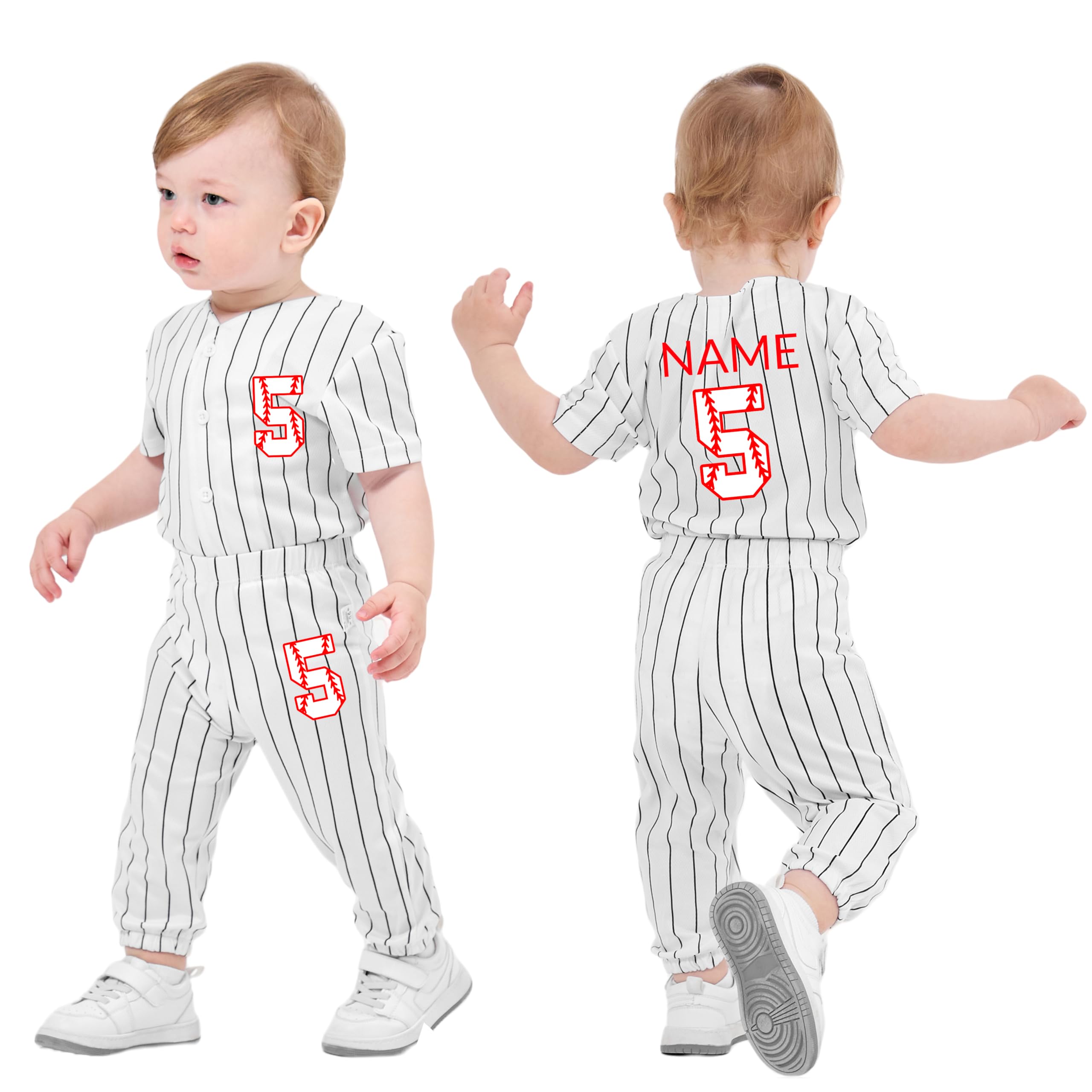 NHUHEQ Custom Toddler Boy 1st Birthday Shirt Set Personalized Name Baseball Jerseys and Pants 2pcs 1-6 Year Birthday Outfit