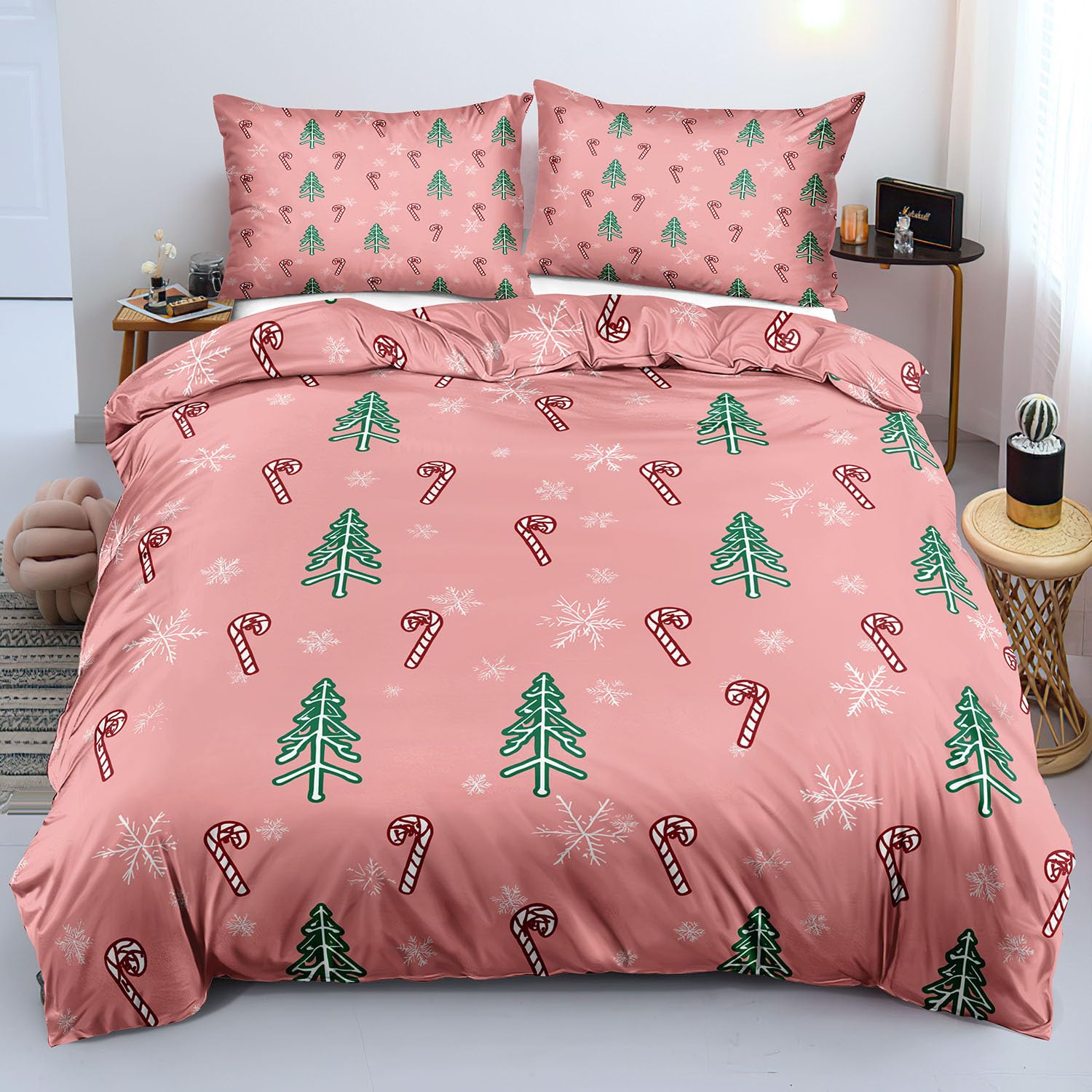 Parure de lit fille Noël en microfibre réversible avec ses taies d'oreiller